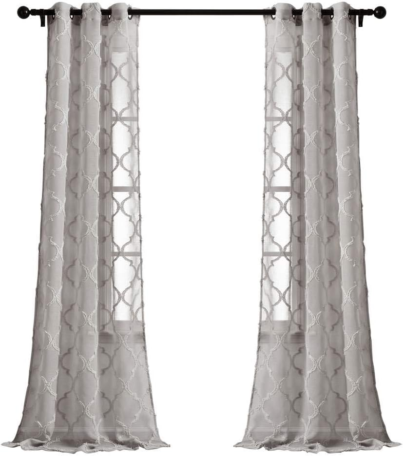 Lush Decor Gray Avon Trellis Grommet Sheer Window Curtain Panel Pair (84" X 38")