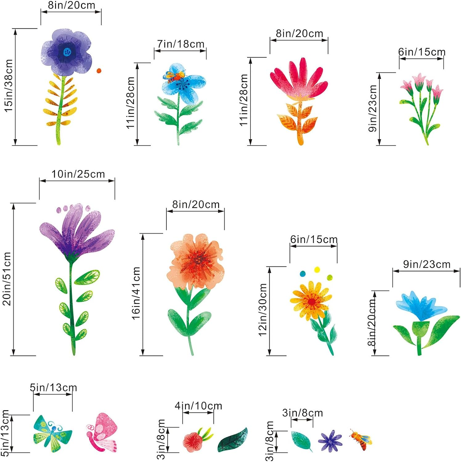 Watercolor Flower Wall Stickers - Kids Baby Boys Girls Toddler Garden Preschool Floral Wall Decals - Nursery Playroom Classroom Daycare Bedroom Home Wall Decor image number 3