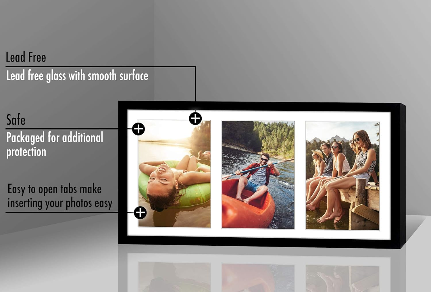 Americanflat 8X16 Collage Picture Frame with 3 5X7 Displays in Black with Shatter Resistant Glass image number 2