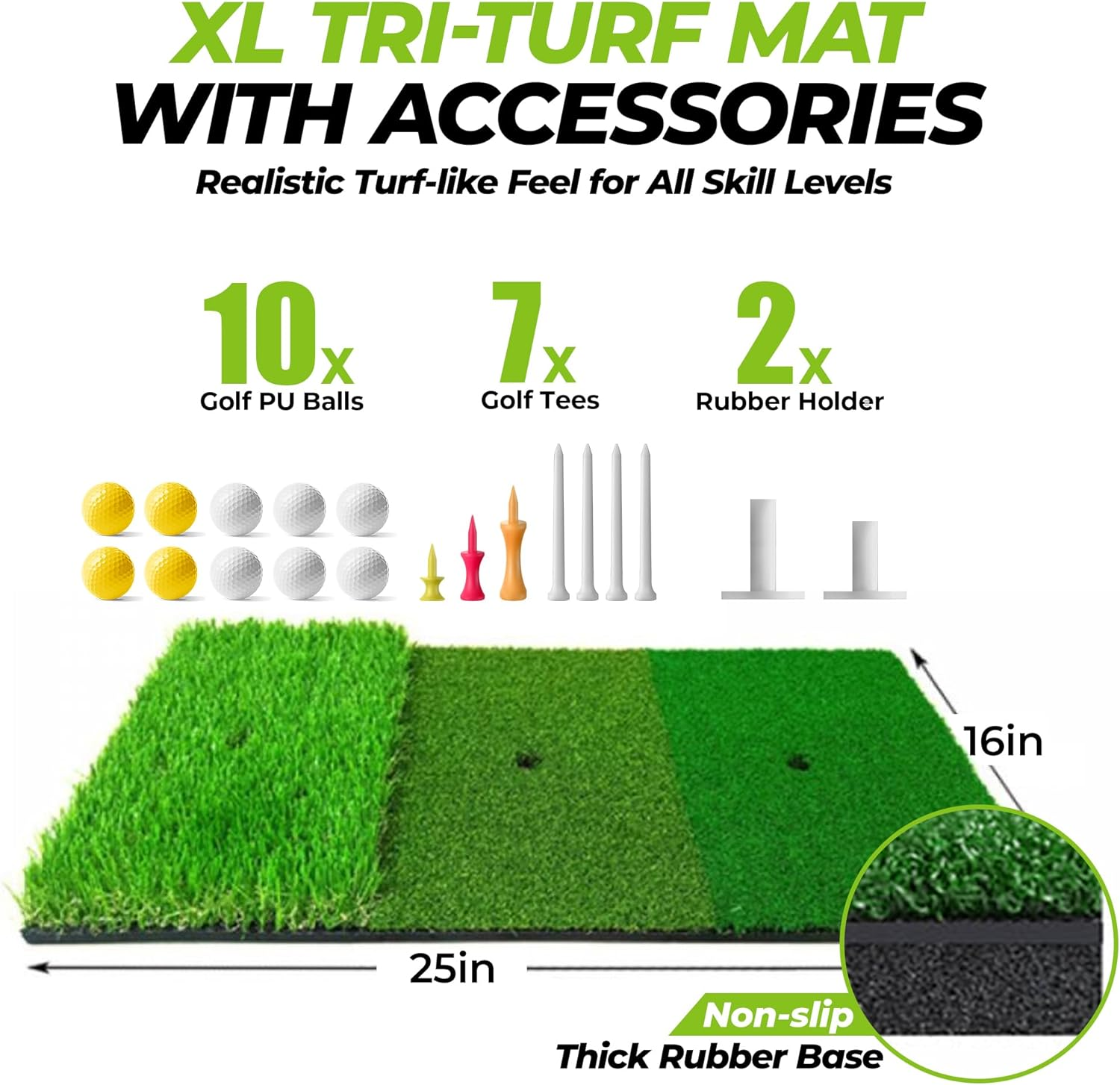 Golfguru All-In-1 Golf Practice Net, 10X7Ft with XL Tri-Turf Mat, Impact Target, 10 Balls, 9 Tees, Carry Bag - for Backyard Driving Chipping Indoor image number 1