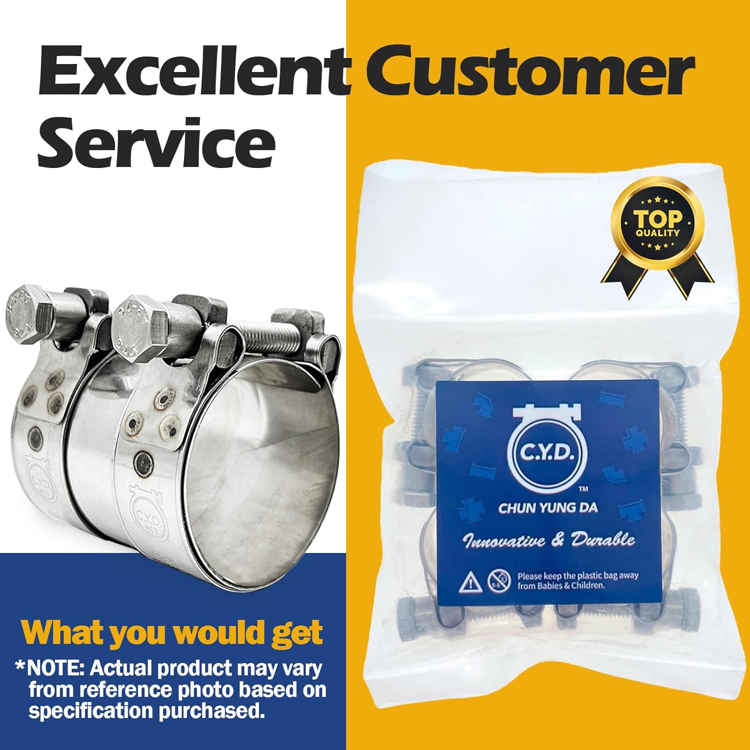 CHUN YUNG DA TT Extra Wide Heavy Duty Hose Clamps,304 Stainless Steel 2 Inch Exhaust Clamp, Sleeve Coupler Butt Joint Band Clamp for Muffler Pipe 48-51 Mm (1.89-2 Inch,1 Pack) image number 4