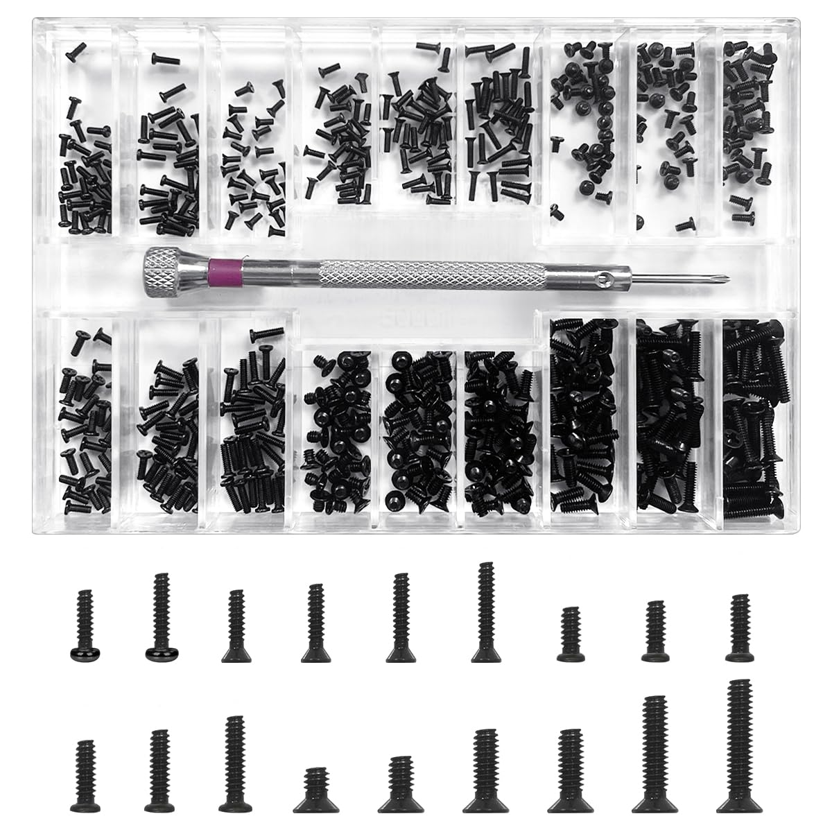 BEZANU Micro Screws Set, 500 PCS Mini Metric Assortment Screw Kit with Screwdriver for Eyeglass, Watches, Phone, Laptop Repair (Phillips Head) image number 3