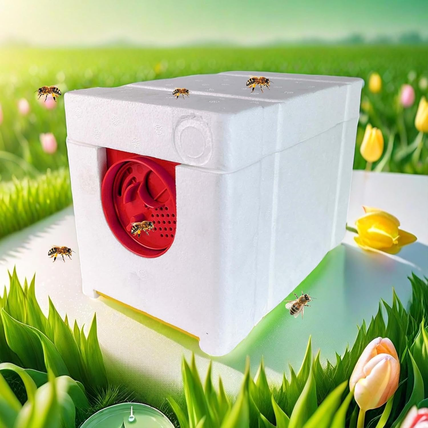 Queen Bee Breeding Box Bee Queen Mini Mating NUC Box Bee Apidea Mating Hive Breeding Box, Red Door image number 1