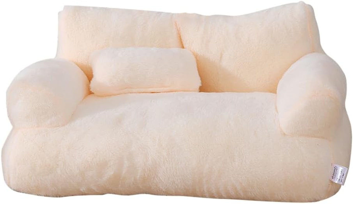 Calming Pet Sofa, Dog Sofas & Chairs, Calming Dog Bed Fluffy Plush Pet Sofa, Large Memory Foam Pet Orthopedic Dog Bed, with Removable Washable Cover (Coffee, L)