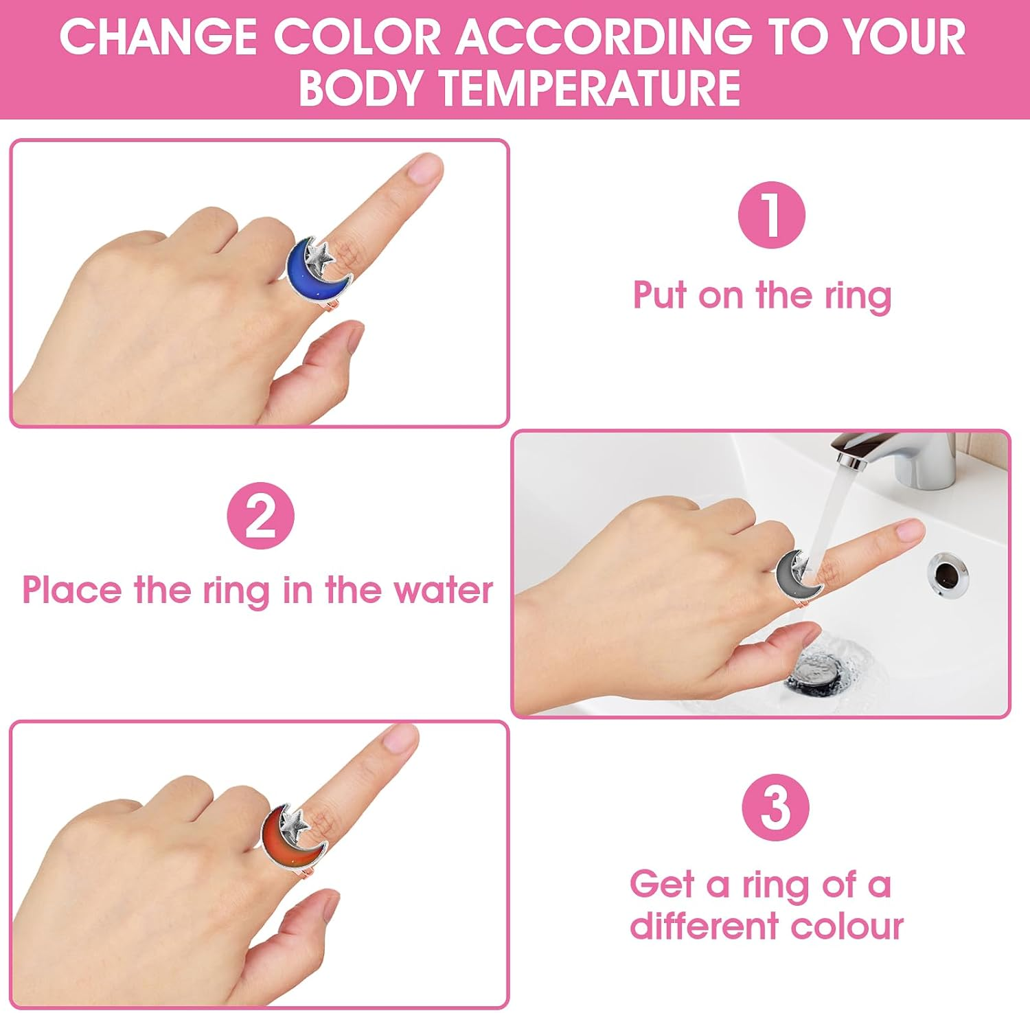 10 Pieces Mood Rings for Kids, Adjustable Mixed Color Change Ring Bulk for Girls Boys Women, Halloween Birthday Party Favors, Carnival Costume Accessories (Style 2)