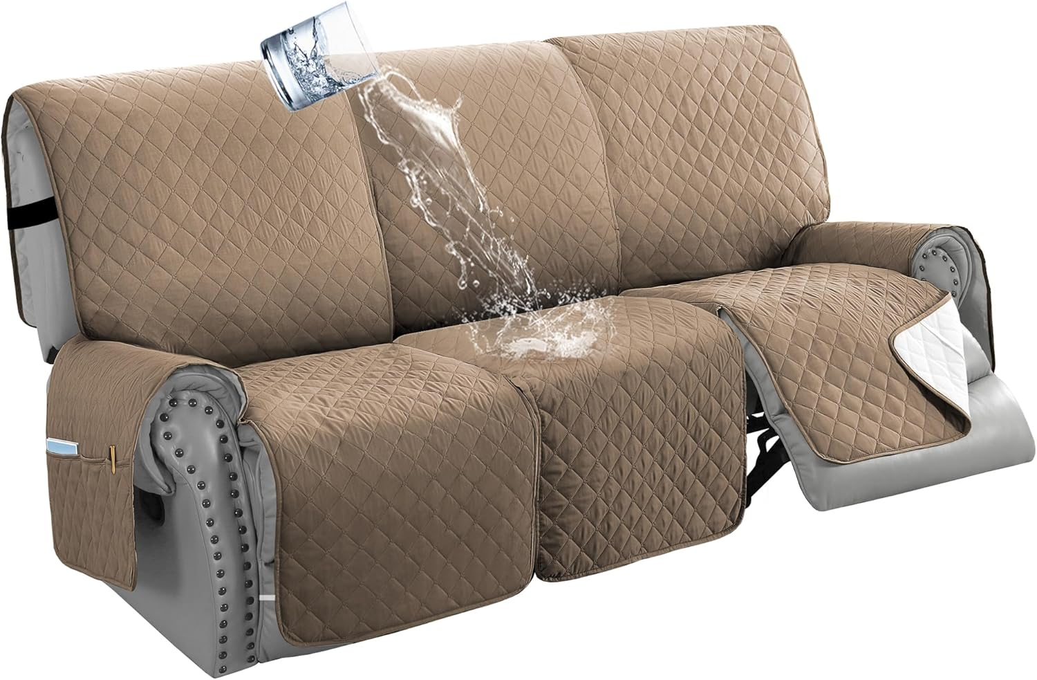 Smarcute 100% Waterproof Recliner Cover 1-Piece Recliner Sofa Cover for 3 Cushion Couch Furniture Protector Cover with Non Slip Backing and Strap for Kids, Dogs, Pets(3 Seater, Chocolate)