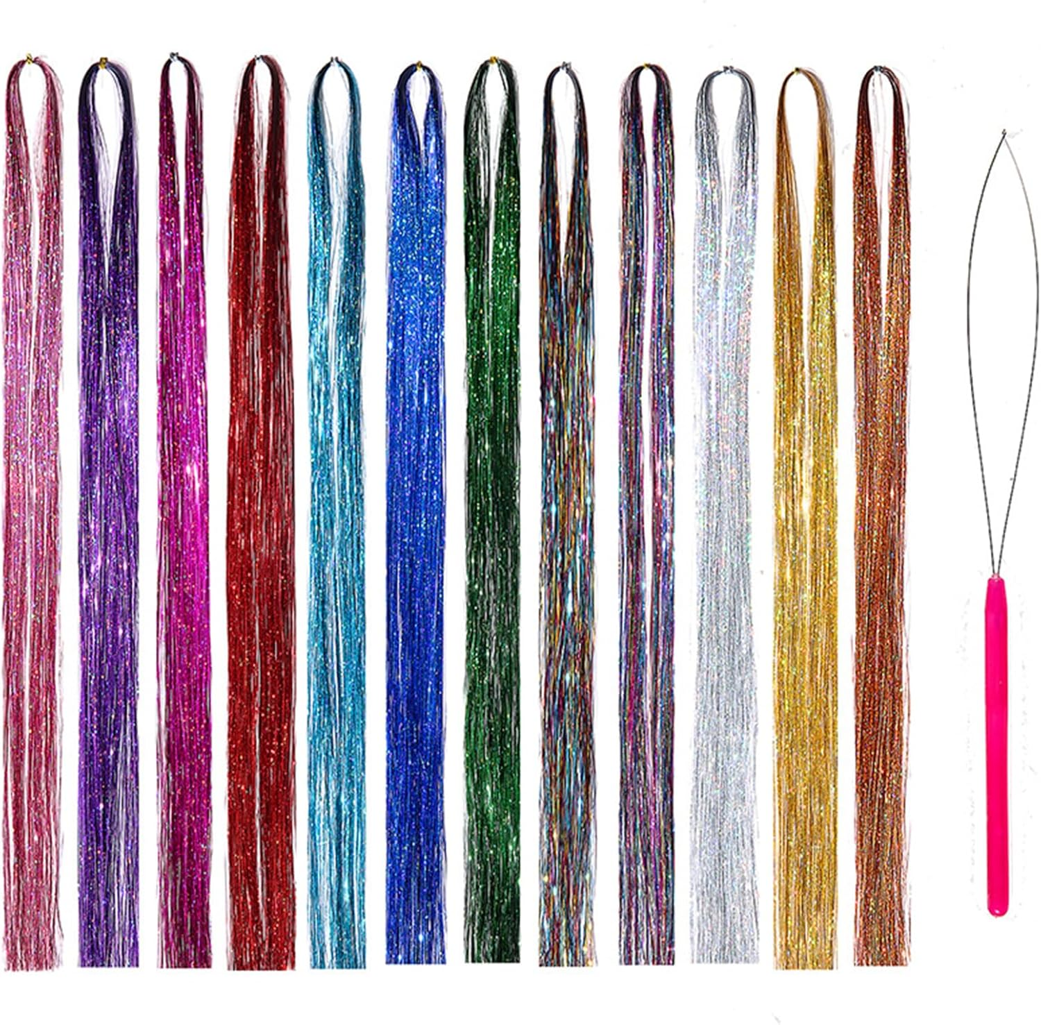 Hair Extensions,12 Color 2400 Silk Hair Tinsel,Bedazzler Kit, Suitable for Women and Girls Party Look