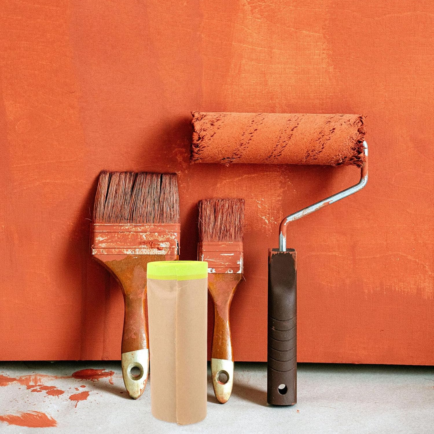 Housoutil 1Roll Automotive Masking Paper Adhesive Protective Film for Painting Projects and Home Renovations Suitable for Furniture Floors Cars and More of Kraft Paper image number 4