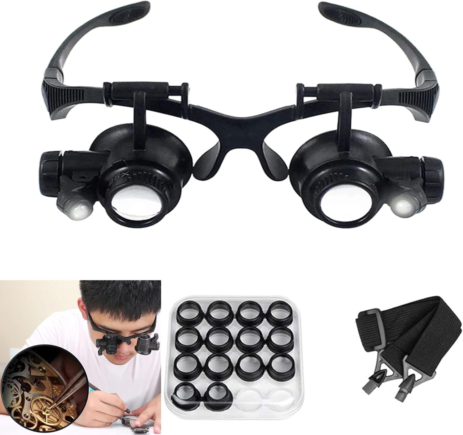 Magnifying Glasses with LED Light, LXIANGN Jeweler Loupe Watch Repair Magnifier with 8 Interchangeable Lens-2.5X 4X 6X 8X 10X 15X 20X 25X for Close Work