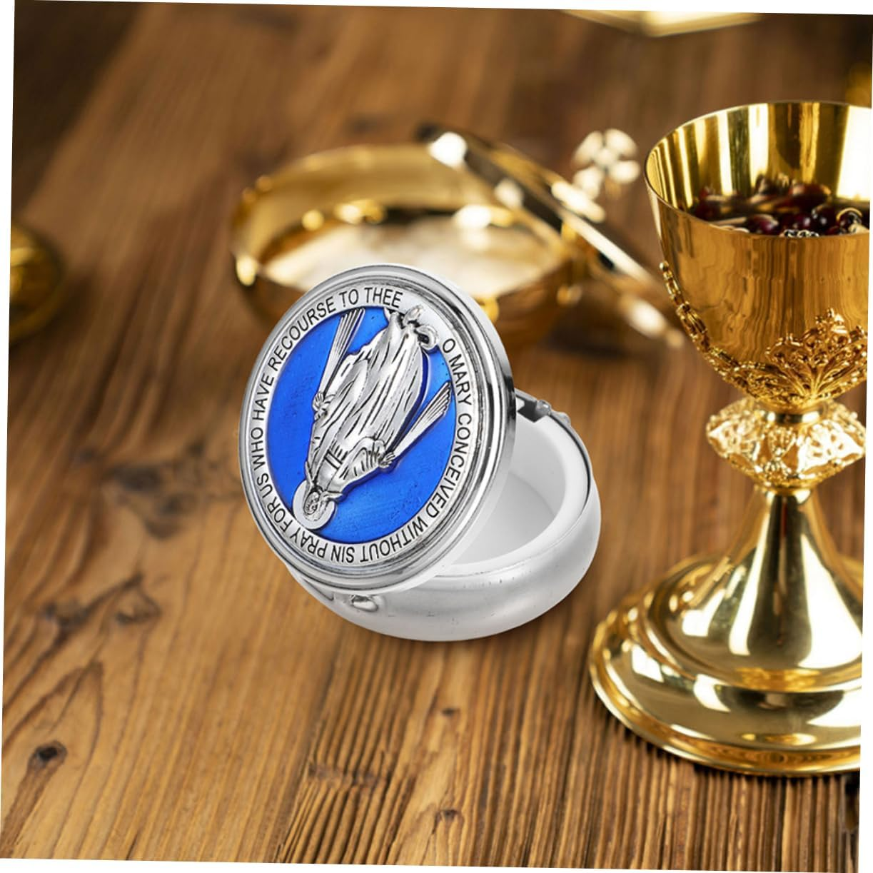 2Pcs Rosary Box Metal Religious Keepsake Chest Catholic Storage Box for Beads Confirmation for Beads Religious Souvenir Chest