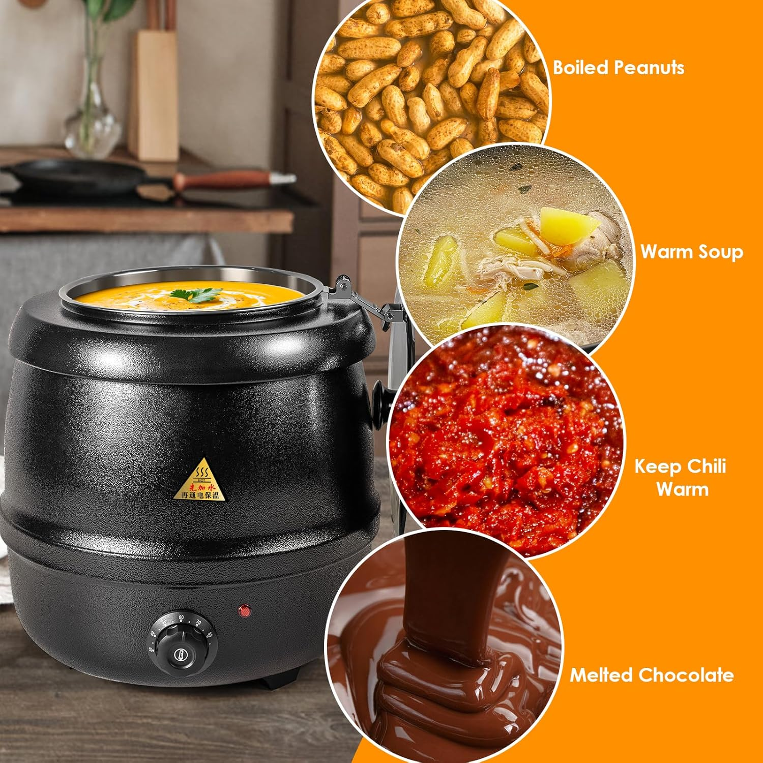 LZONEY 10.5Qt Soup Warmers Commercial Soup Kettle Cast Iron 220V with Stainless Steel Hinged Lid and Detachable Insert Pot 10L, Electric Soup Pot Temperature Control for Restaurants and Party, Home image number 4