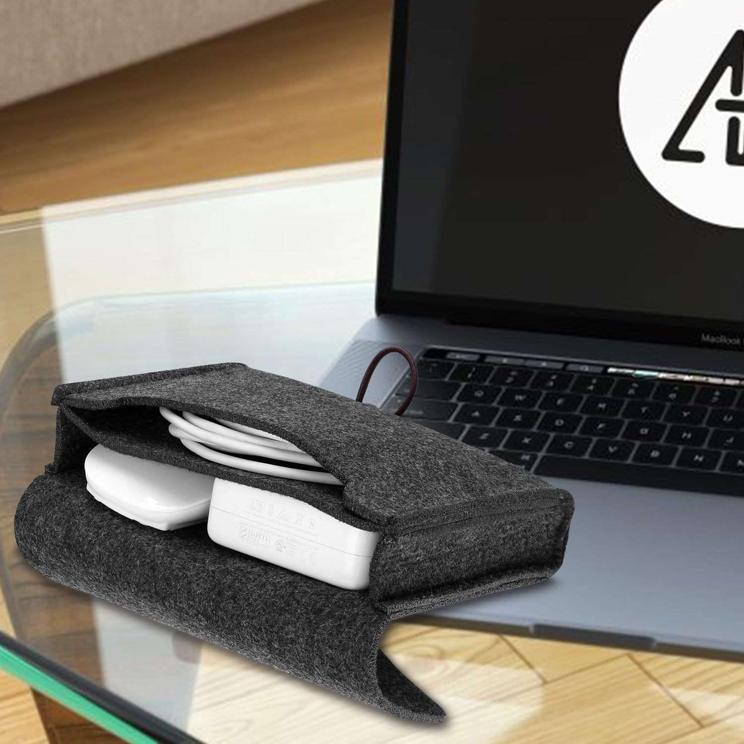 Procase Macbook Power Adapter Case Storage Bag, Felt Portable Electronics Accessories Organizer Pouch for Macbook Pro Air Laptop Power Supply Magic Mouse Charger Cable Hard Drive Power Bank&ndash;Black image number 2