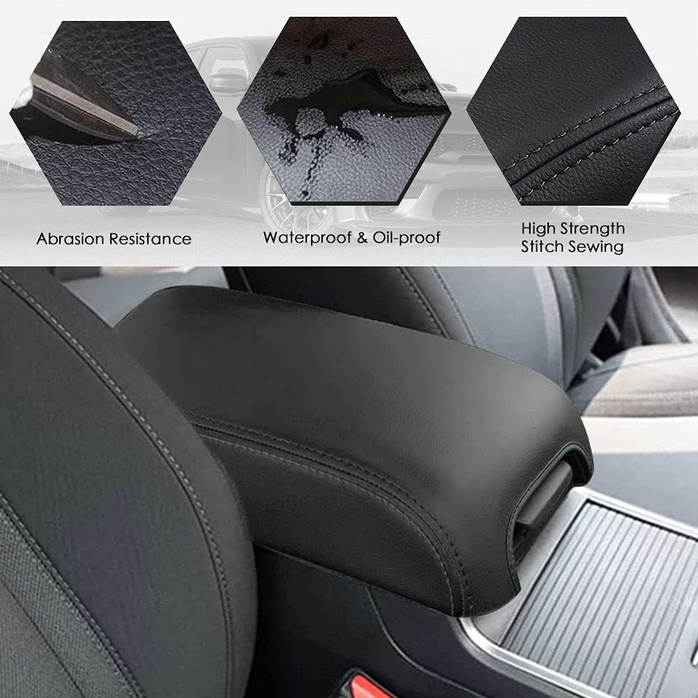 Sportuli Center Console Cover Anti-Scratch Leather Armrest Cover Replace for 2011-2023 2024 Dodge Charger Chrysler 300 300C (Black Stitches) image number 5