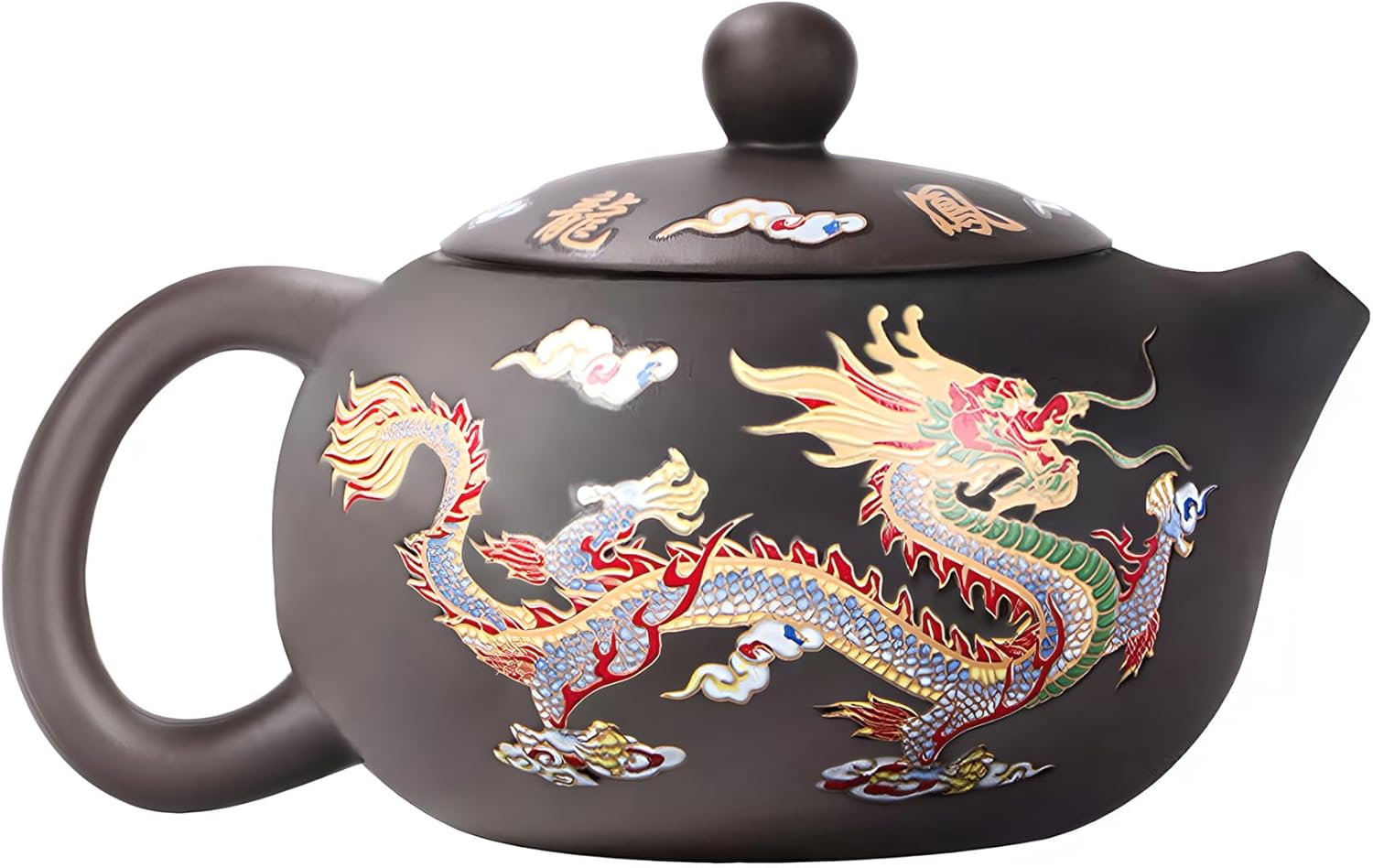 Hormsdar Hand-Made Dragon and Phoenix Color-Changing Purple Clay Teapot Zisha Tea Set Kettle Kung Fu Tea Pot Tea Lover&lsquo;S Gift (With 2* Teacups), Teapot+2Cups image number 2