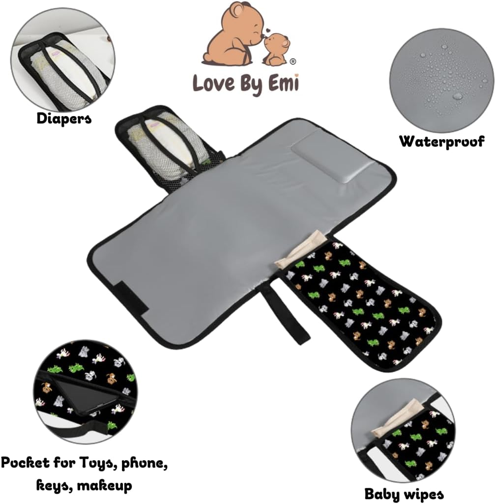 Changing Pad and Nappy Bag Set - Easy to Use - Sleek Waterproof Design - Fits in Back Packs, Prams Etc Easily - Portable Newborn Baby Care Essentials (Black) - Black image number 6