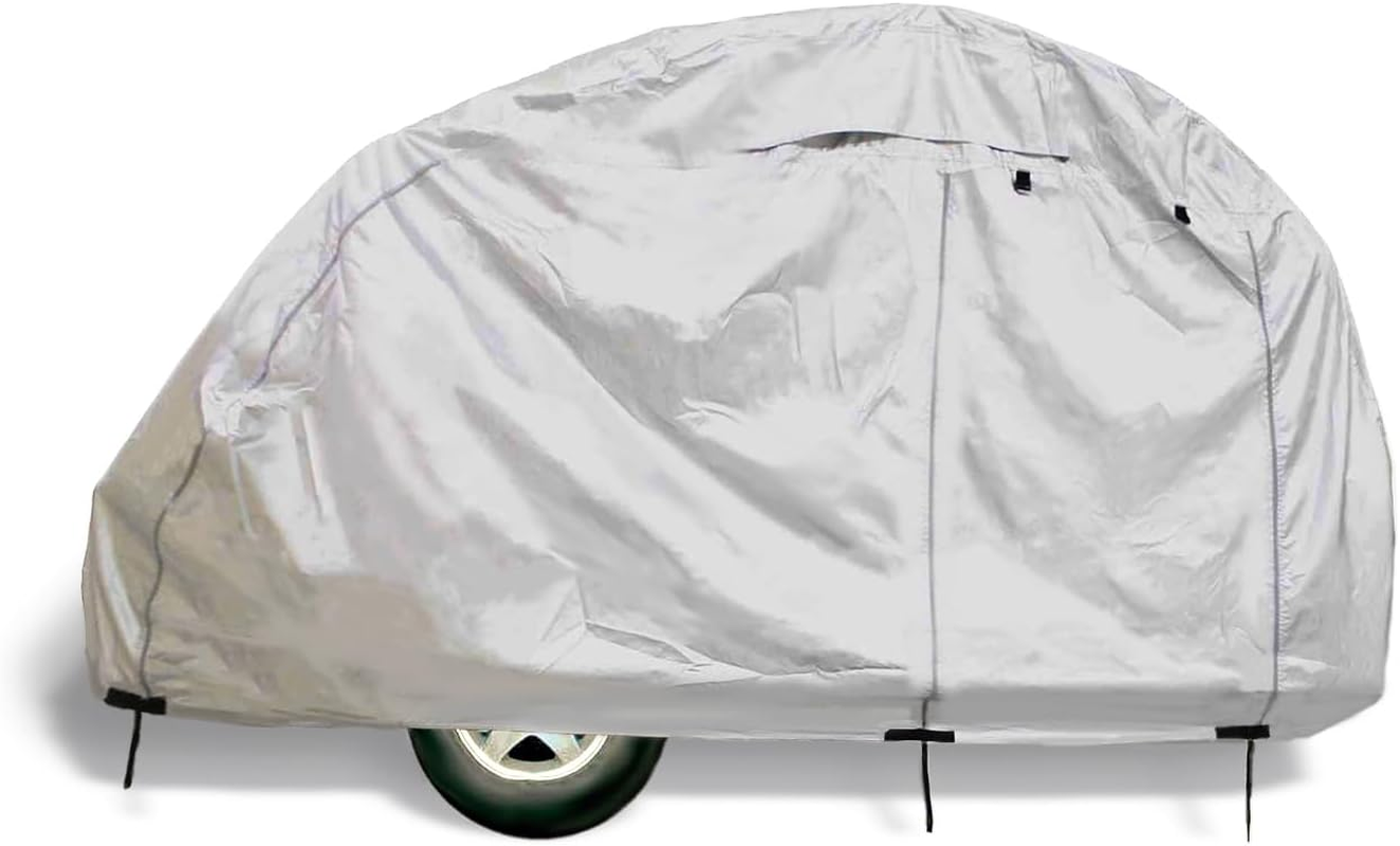 Eliteshield Shieldall Ultimate Teardrop Trailer Cover, Waterproof UV Protection Teardrop Travel Trailer Camper Cover Fits 8 Feet to 10 Feet Long, 5.5 Feet Wide Silver Color