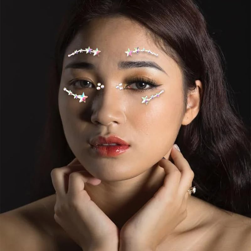 Face Gems Stick on Rhinestone Stickers for Women Mermaid Face Gems Eye Glitter Stickers Makeup Cosplay Rave Festival Accessories for Women Star Face Stickers Halloween Face Eye Decorations