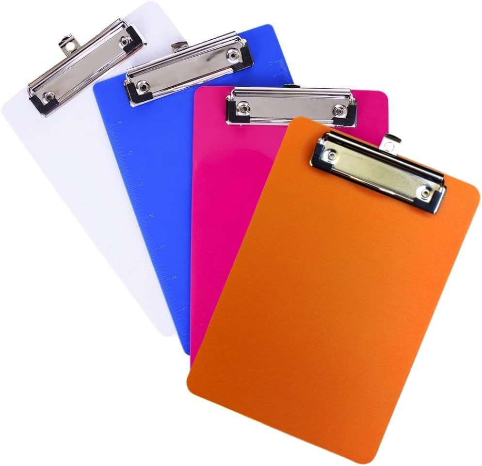 HIDOSNG 4 Pack Durable A5 Assorted Coloured Plastic Clipboard Heavy Duty Clip Boards Paper Holder Writing Memo Folders image number 3