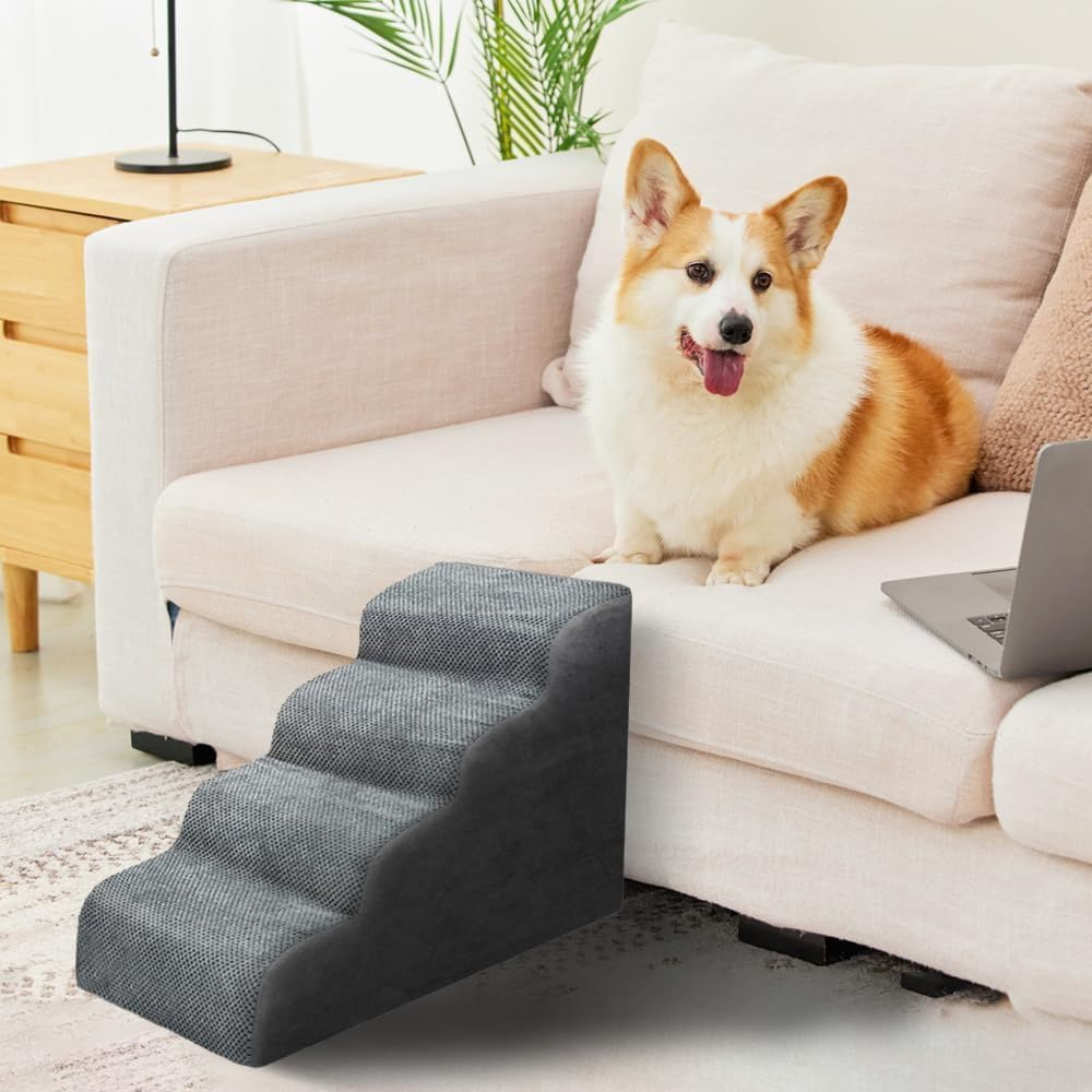 Dog Stairs for Small Dogs- Dog Steps Stairs Ramps for Bed Couch, 4-Step Pet Stairs Detachable Dog Ramps Pet Ladder for High Couch and Bed, Durable Non-Slip for Cats Doggy Puppy (Gray) image number 3
