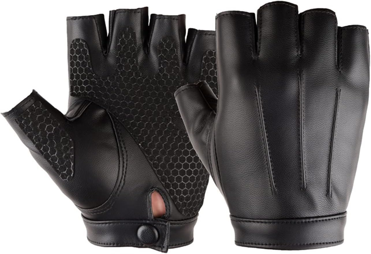 Fingerless Leather Men'S Half Finger Gloves Men'S Leather Non-Slip Motorcycle Driving Gloves - Black image number 1