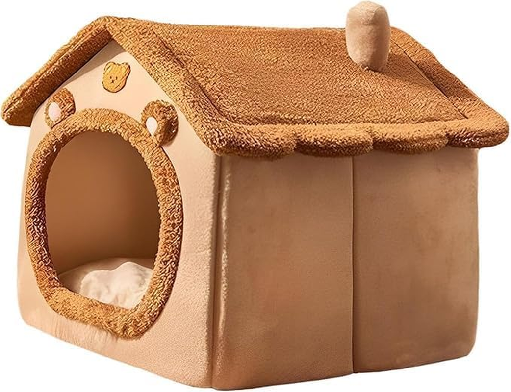 CARRORABI Cozy Cat Cave Bed for Indoor Cats - Warm Winter Pet Nest, Soft Suede with Removable Cover, Non-Slip Bottom, Home Decor, Brownish Red(45Cmx40Cmx45Cm) image number 5