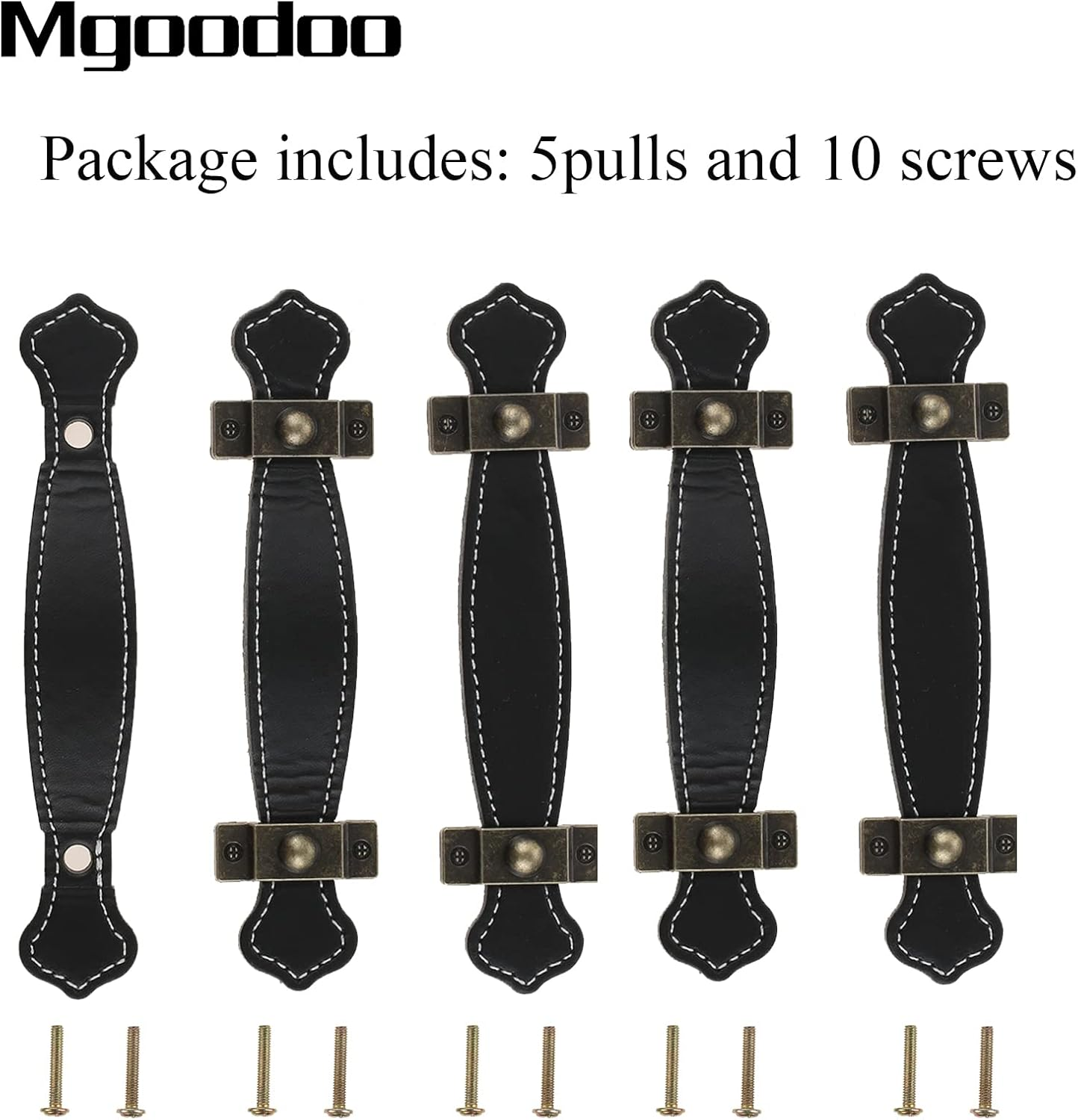 Mgoodoo 5 Pack Leather Drawer Pulls, Handmade Leather Dresser Pull Kid Friendly Drawer Knobs Soft Canbinet Handle for Wardrobe Door Furniture Replacement 6Inch - Black image number 5