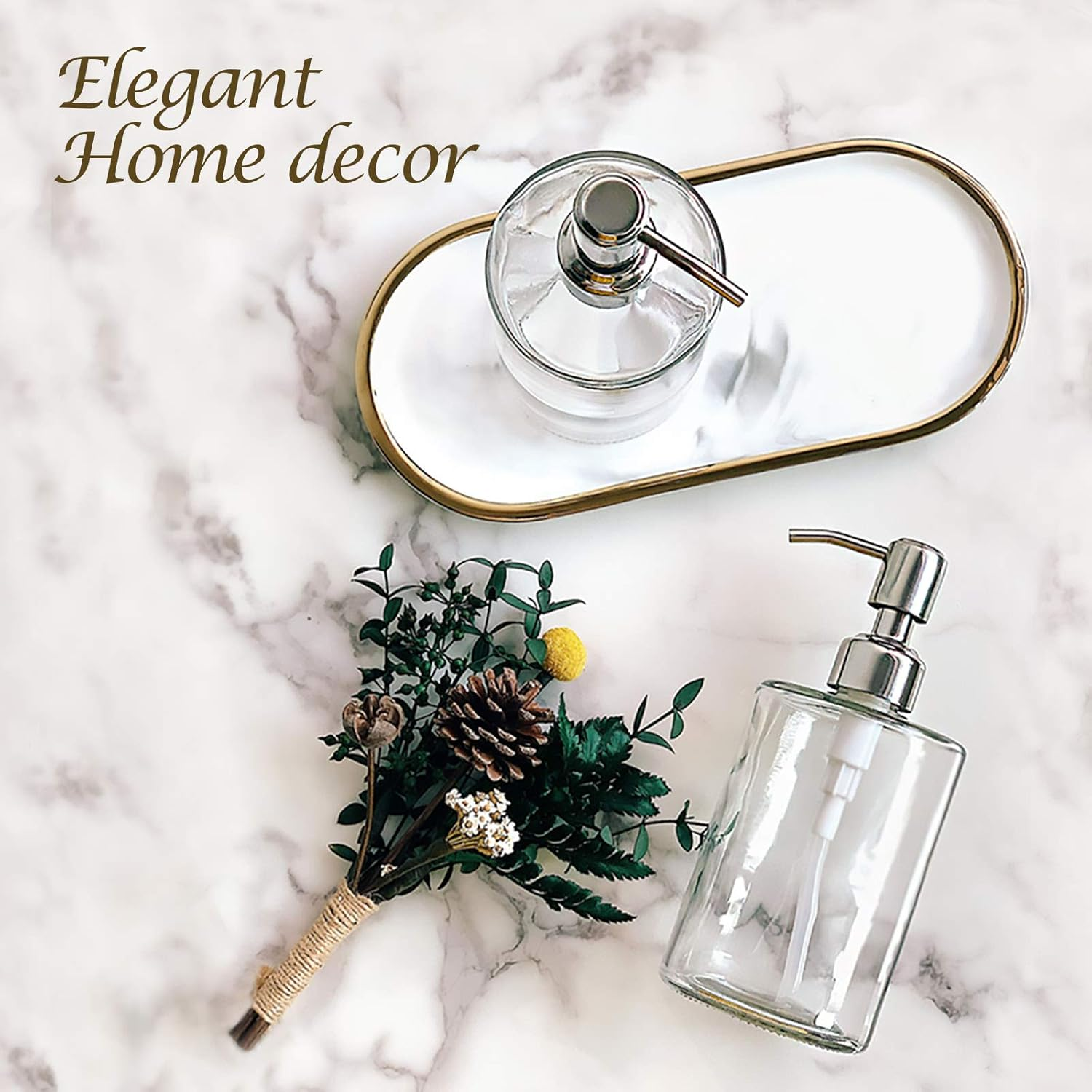 JASAI 16OZ Cylinder Glass Soap Dispenser with Rust Proof Stainless Steel Pump, Refillable Bathroom Soap Dispenser for Hand Soap, Dish Soap, Liquid Soaps and Kitchen (Clear) image number 5