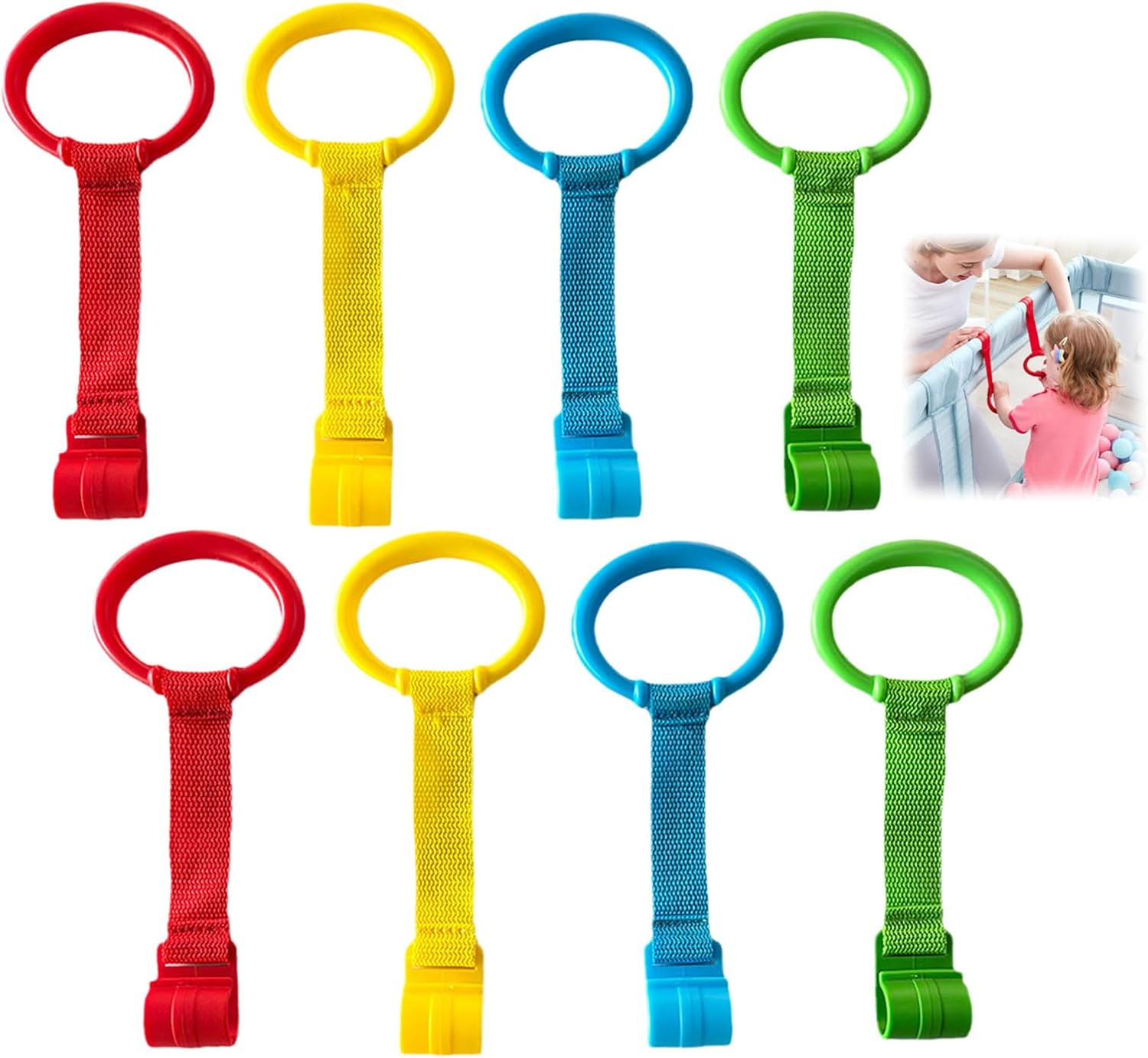 8 Pcs Baby Pull up Rings for Playpen and Crib, Toddler Stand-Up Assistant and Walking Exercise Tool, Durable Hanging Rings to Enhance Infant Development to Walk in Multiple Colour Options image number 4