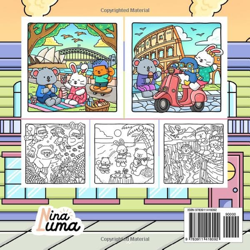 Snuggly Friends - Traveling the World: Super Cute and Fun Coloring Book for Adults and Teens with Cozy Fuzzy Animal Characters in Hygge Holiday Escapes for Relaxation with Exclusive Music