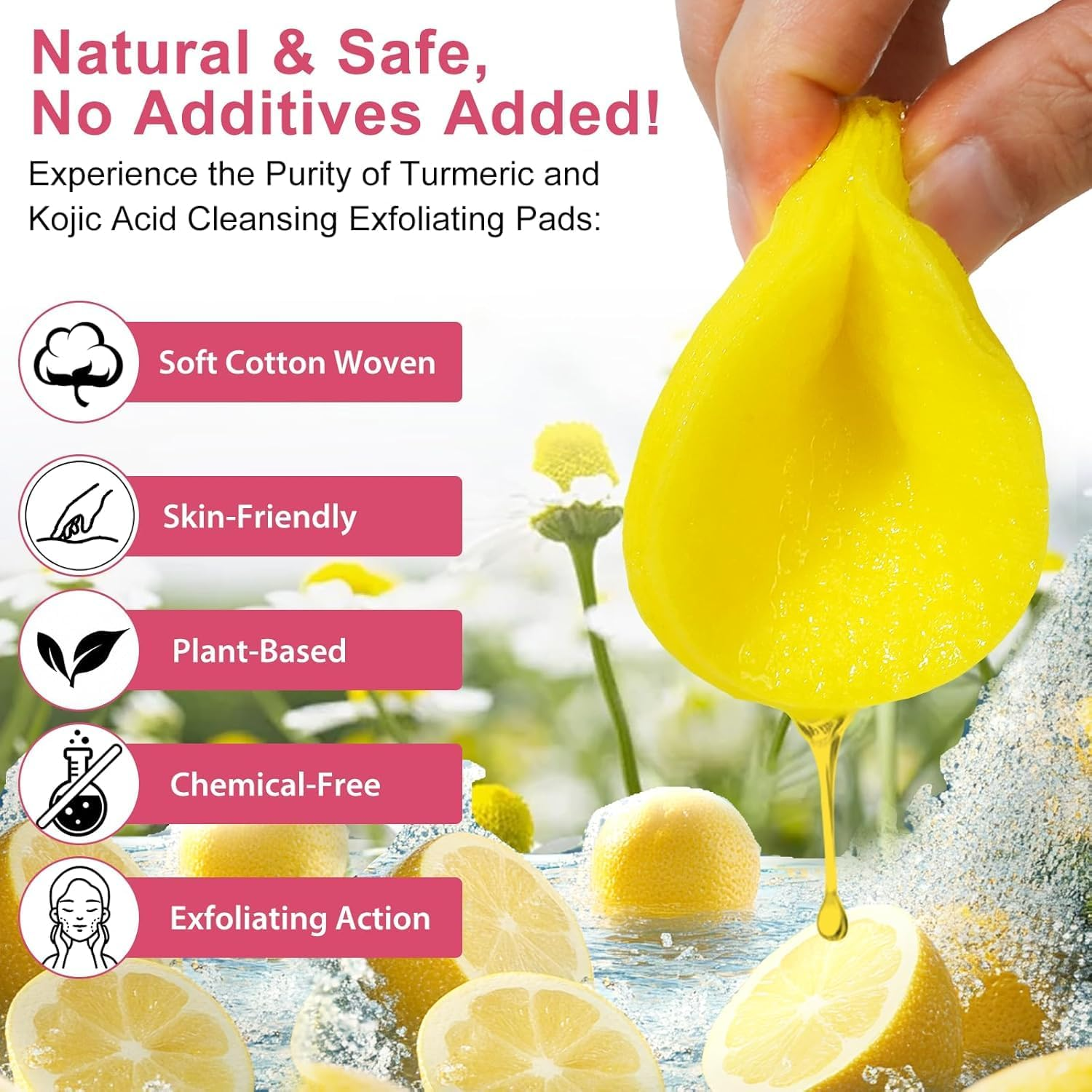 Kojic Acid & Turmeric Cleansing Pads - 100 Facial Cleansing Wipes with Vitamin C & B5 for Brightening, Exfoliating, Hydration & Gentle Dead Skin Removal | Hypoallergenic, Dermatologist-Tested image number 2