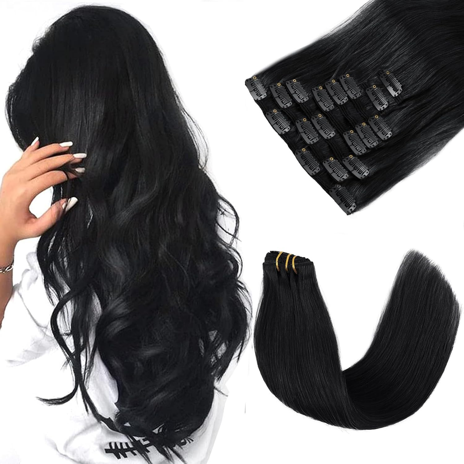 Sixstarhair Clip in Hair Extensions Real Human Hair Blonde Highlights Clip in Extensions Dark Blonde Mix Light Blonde Hair Extensions Human Hair 16 Inch 120G 8 Pcs