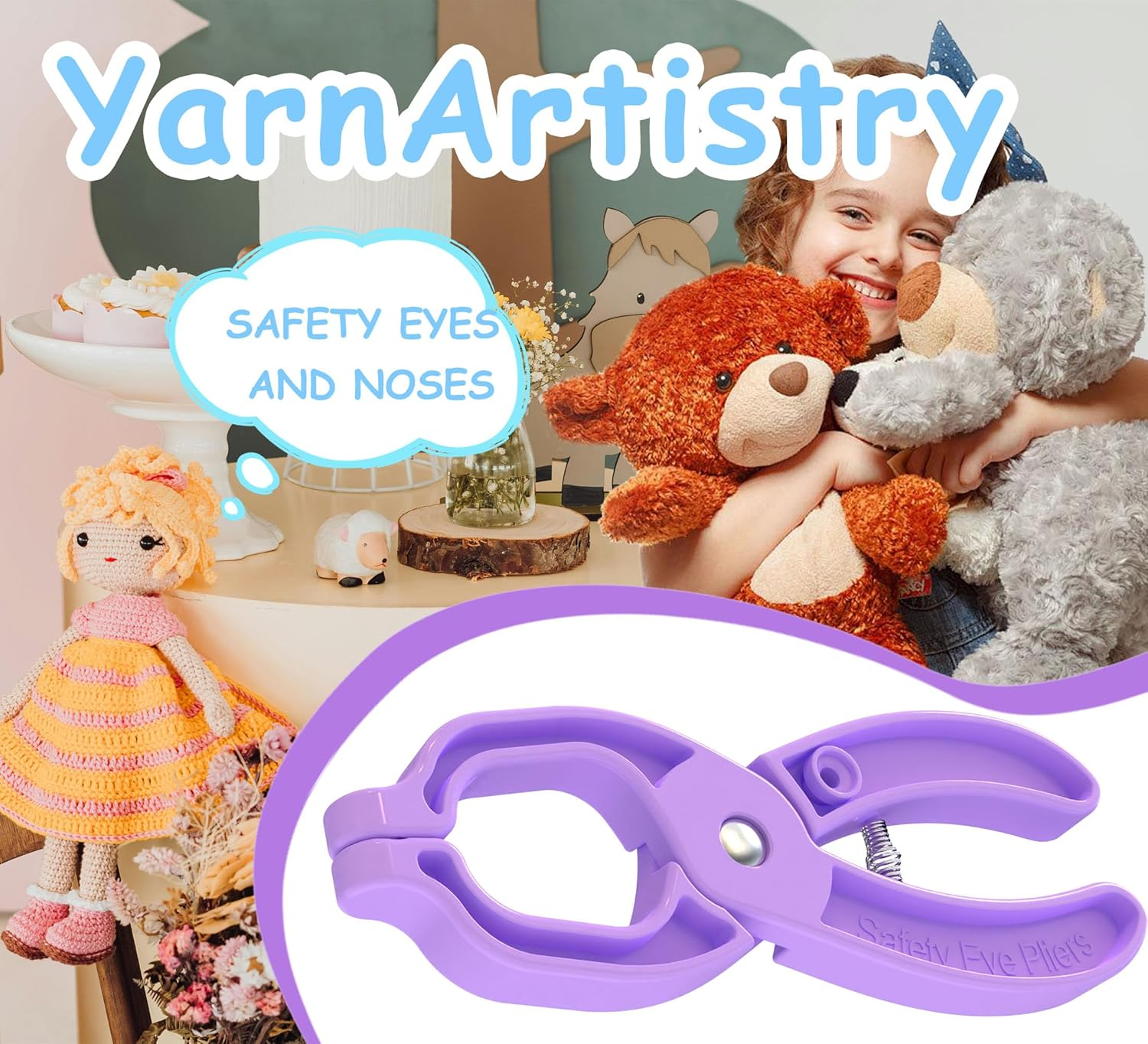 Safety Eye Tool Auxiliary Tool for Attaching Safety Eyes for Crocheting Safety Eyes Crochet Tools for Amigurumi Crochet & Stuffed Animal Eyes Making Supplies Tool（Purple） - Purple image number 6