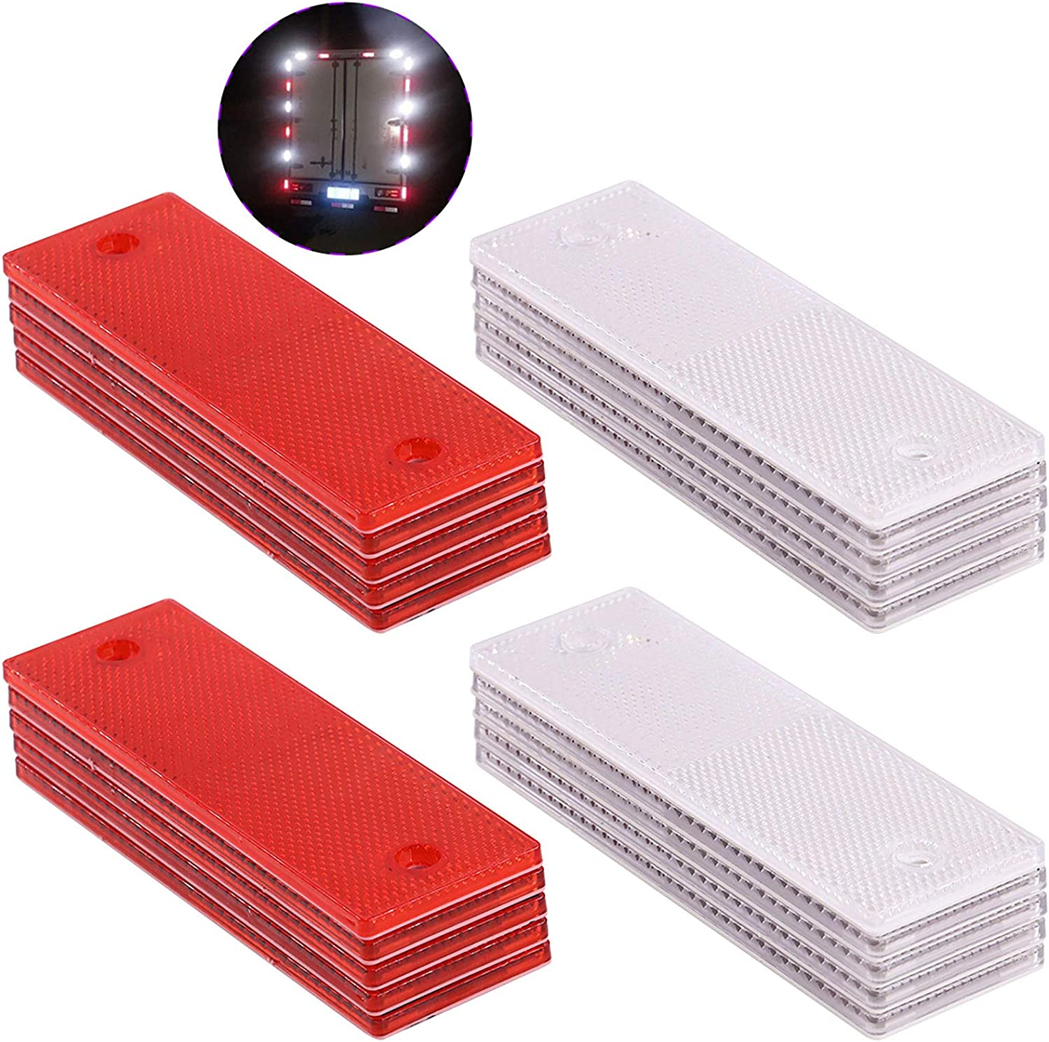 Swpeet 20Pcs Universal Red + White Plastic Rectangular Stick-On Car Reflector Sticker, Door Reflectors Interior Red + White Compatible Warning Plate Adhesive Reflector for Most Car