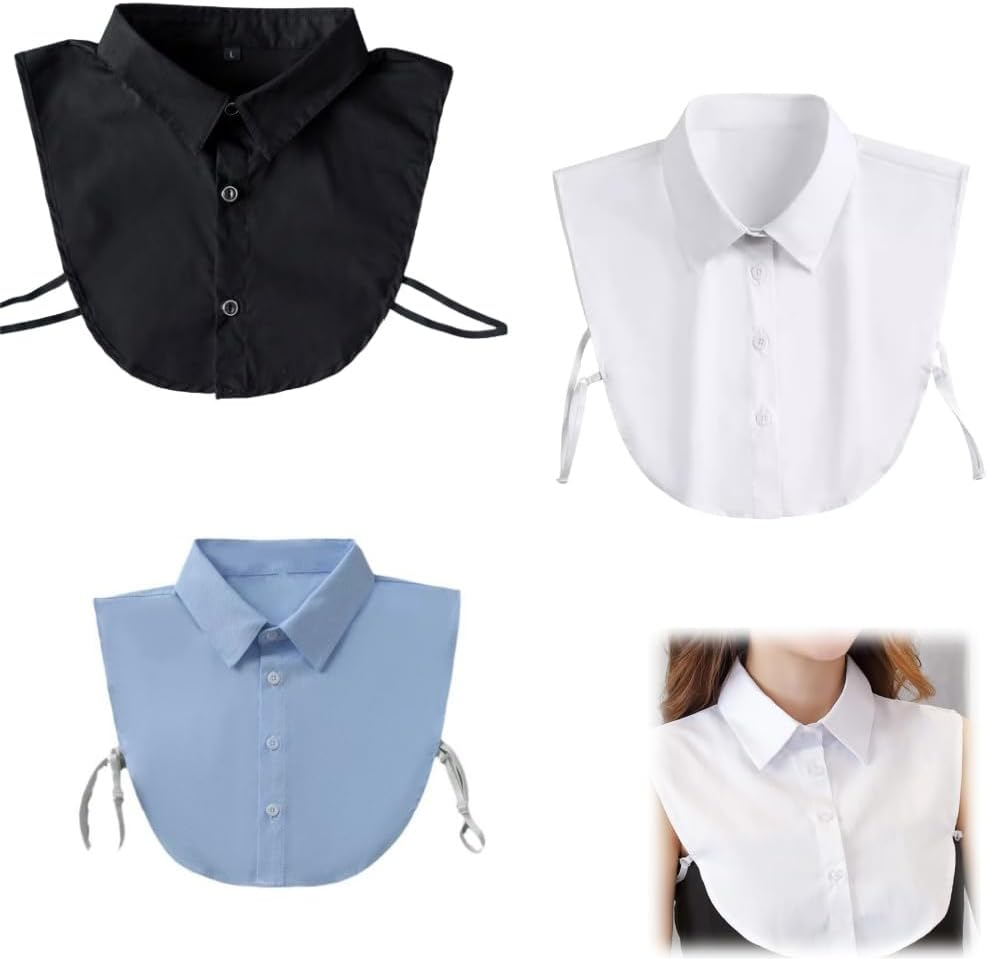 Aknebriax 3 Pieces Fake Detachable Square Collar,Half Shirts Collar Blouse False Collar Top for Women Girls Outfits(Black,Blue,White) image number 2