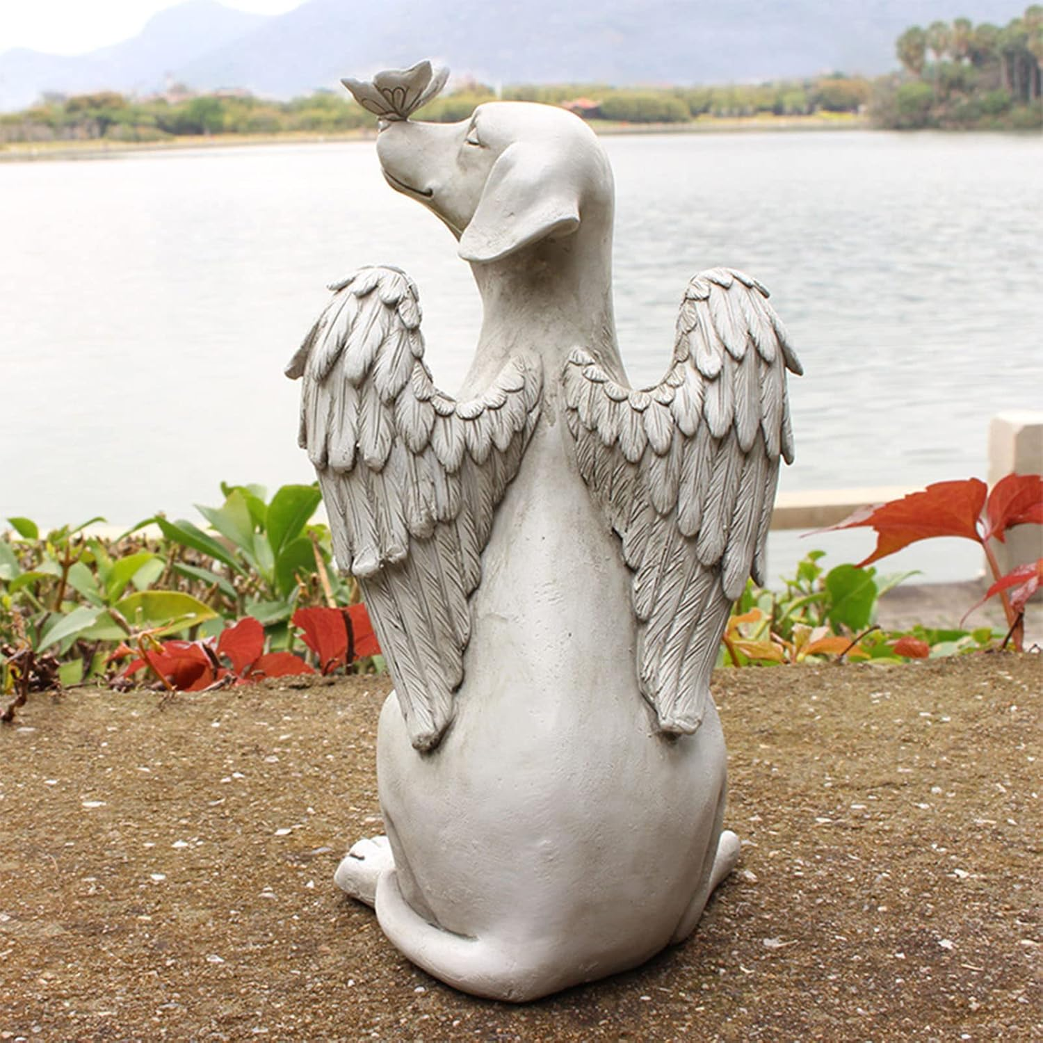 Angel Dog Memorial Statue,Hand Carved Vivid and Exquisite Synthetic Resin Pet Memorial Stone Suitable for Outdoor Gardens image number 2