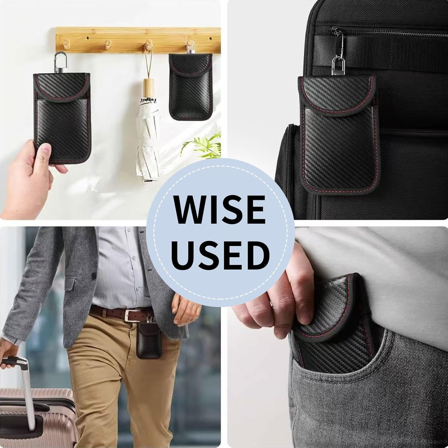 RFID Signal Blocking Faraday Pouch for Car Keys, 2 Pack with Hook Keyring, Waterproof Key Fob Protector, Anti-Theft Signal Blocker, Portable, Signal Blocking image number 5