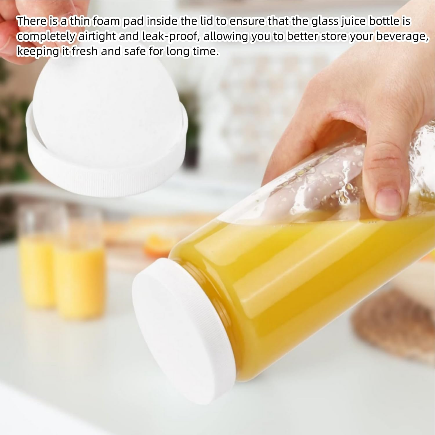 6 Pack Glass Juice Bottles, 16 Oz Glass Bottles with Caps.Reusable Jar Clear Glass Water Bottle with Plastic Airtight Lids for Juice, Smoothies, Tea, Milk, Kombucha, Homemade Beverages