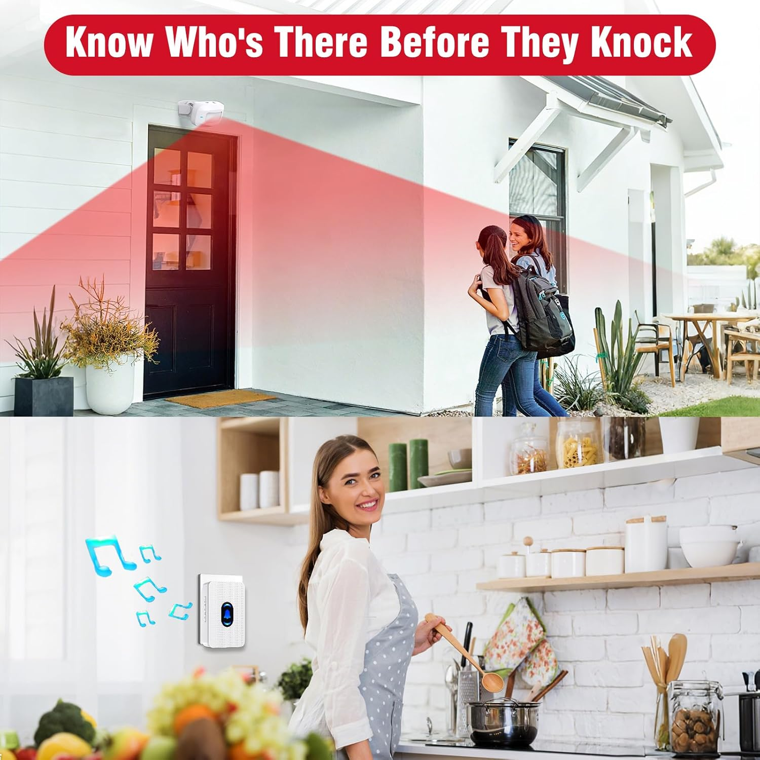 DAYTECH Motion Sensor Door Chime Wireless Door Sensor Chime, Motion Sensor Doorbell Bed Alarms for Elderly Dementia Patients with 500 FT Range, 5 Adjustable Volume image number 1