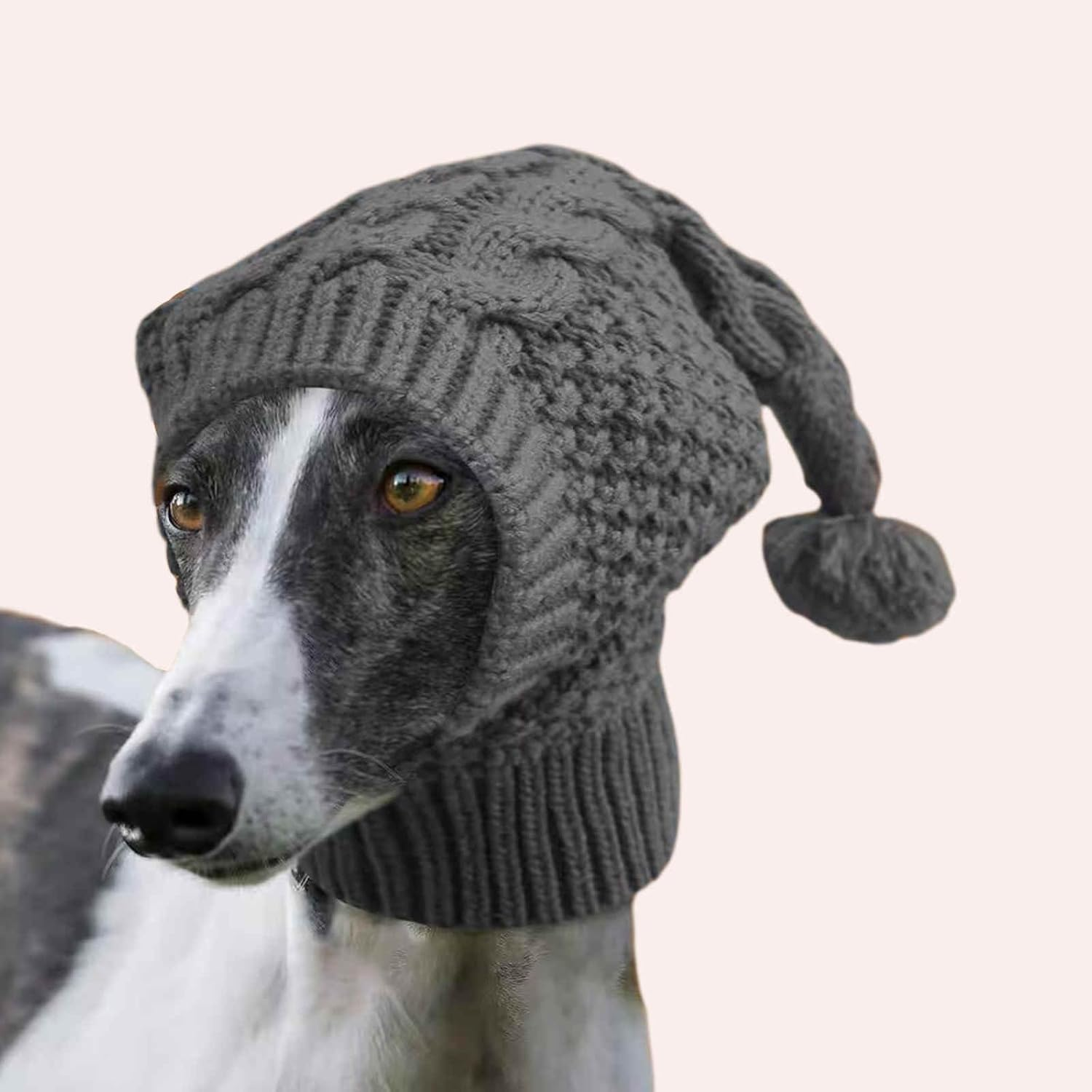 Christmas Dog Hat Cute Dog Cap with Pompon Crocheted Knitted Snood Greyhound Hat Red Warm Dog Winter Hat Knit Snood Headwear Party Dog Costume for Puppy Small Medium Large Dogs