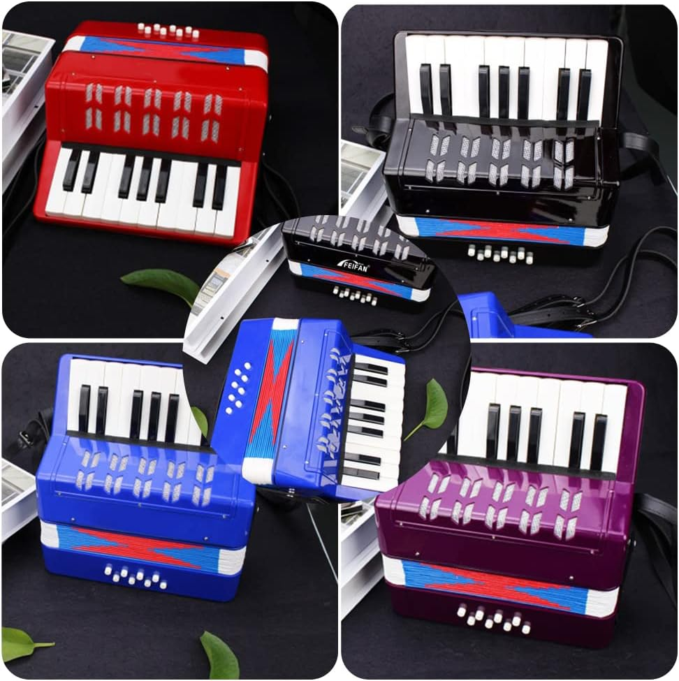 Accordion 17-Key 8 Bass Mini Small Accordion Educational Musical Instrument for Beginner Birthday Purple