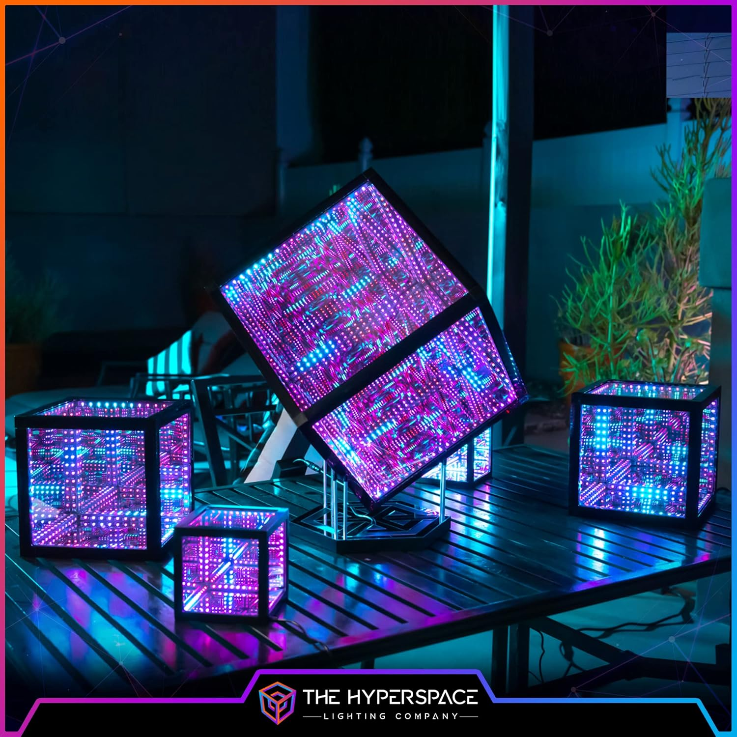 Hyperstand for Hypercube Infinity Cube LED Light - 12.5-Inch Display Stand with Solid Bamboo Base, Stainless Steel Metal Rods & Laser-Etched Acrylic Hyper-Mirror - Fits Both Hypercube10 & Hypercube15 image number 6