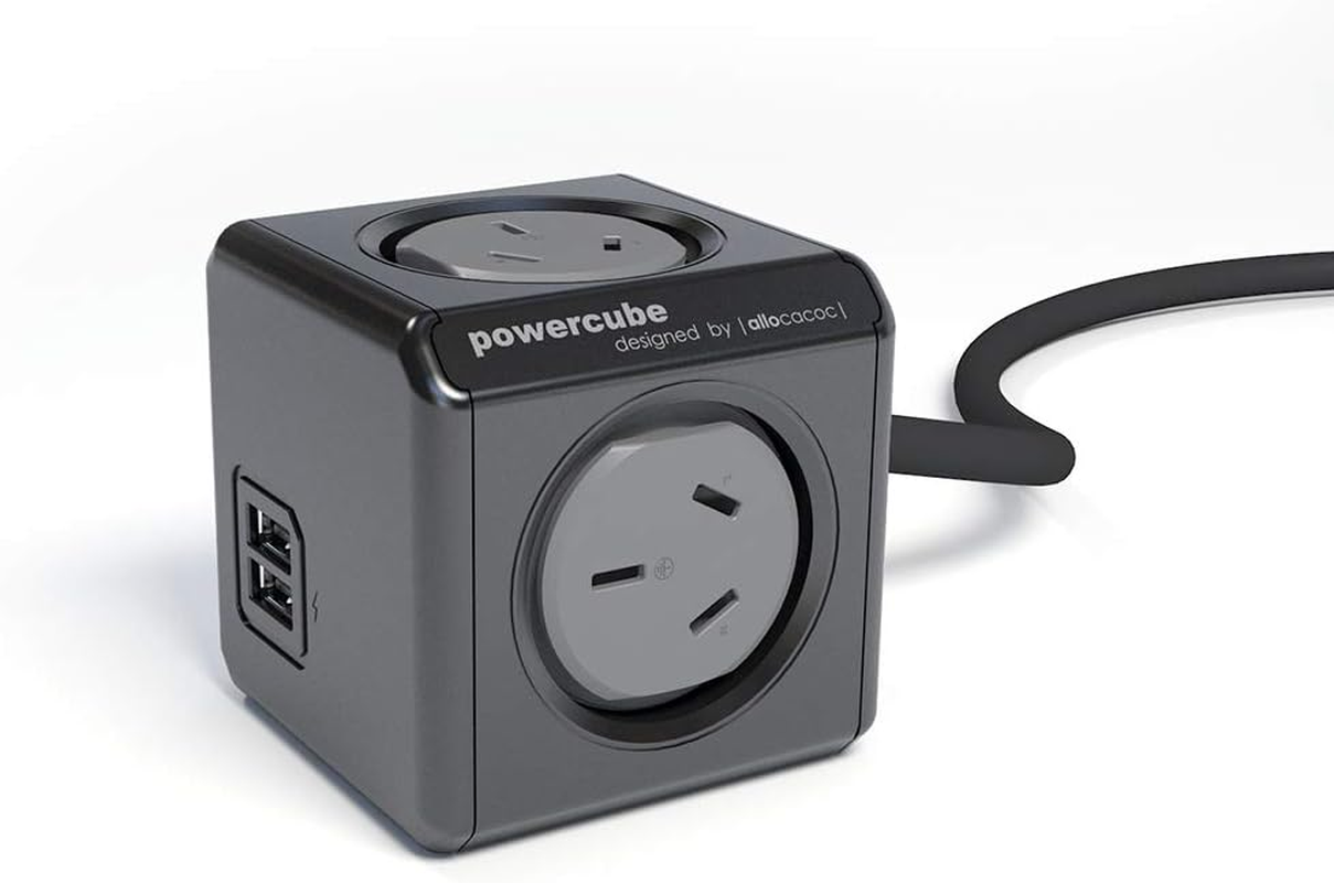 Allocacoc 5400AUEUPCBLACK Extended 4 Outlets Powercube with 2 USB 1.5 Meter Extension Cord, Black image number 2