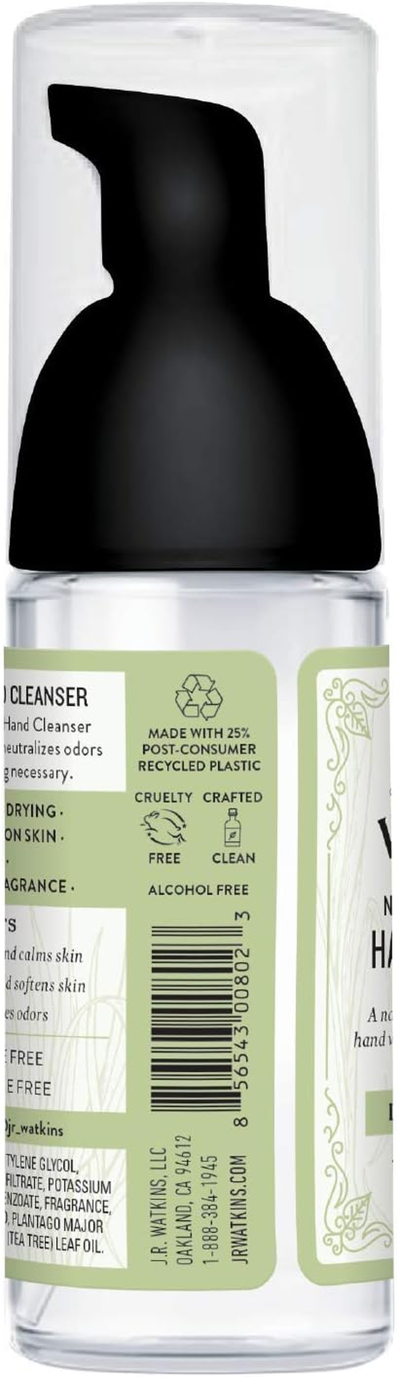 J.R. Watkins No-Rinse Foaming Hand Cleanser &ndash; Hand Soap in Pump Dispenser &ndash; Bathroom & Kitchen Foam Cleaner &ndash; All Natural, Alcohol Free, Lemongrass, 1.6 Fl. Oz., Single