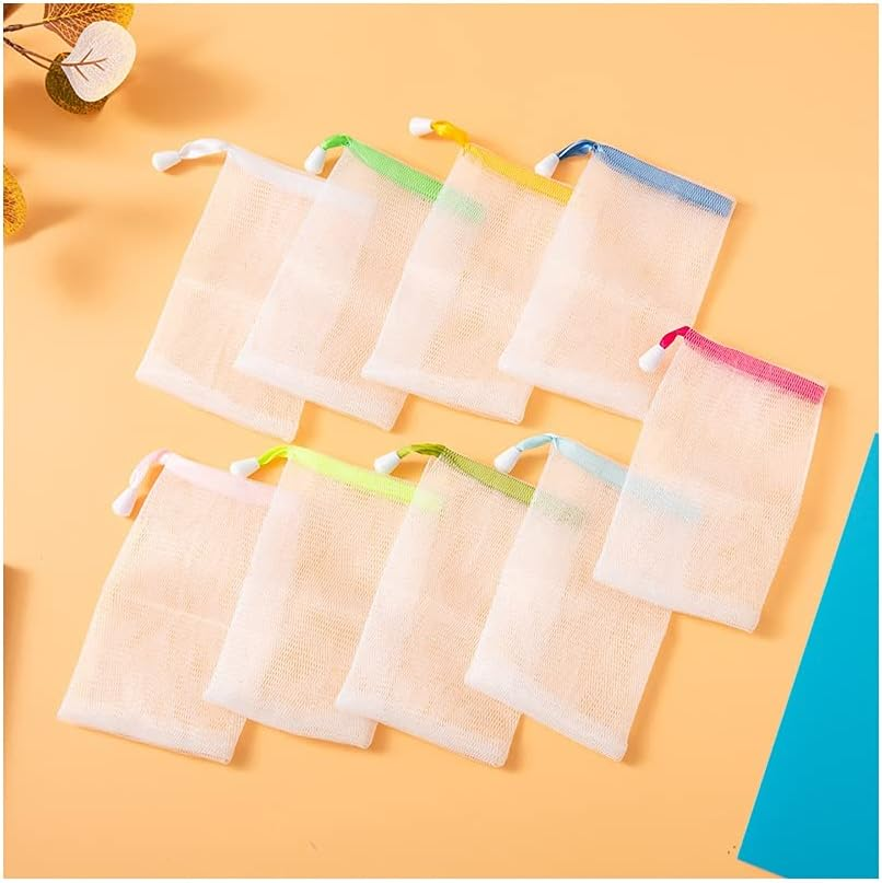 FULINJOY 10 PCS Exfoliating Mesh Soap Saver Pouch Bag Sack, Face Cleansing Foaming Nets, White Pouch with Drawstring (Color Random) image number 5