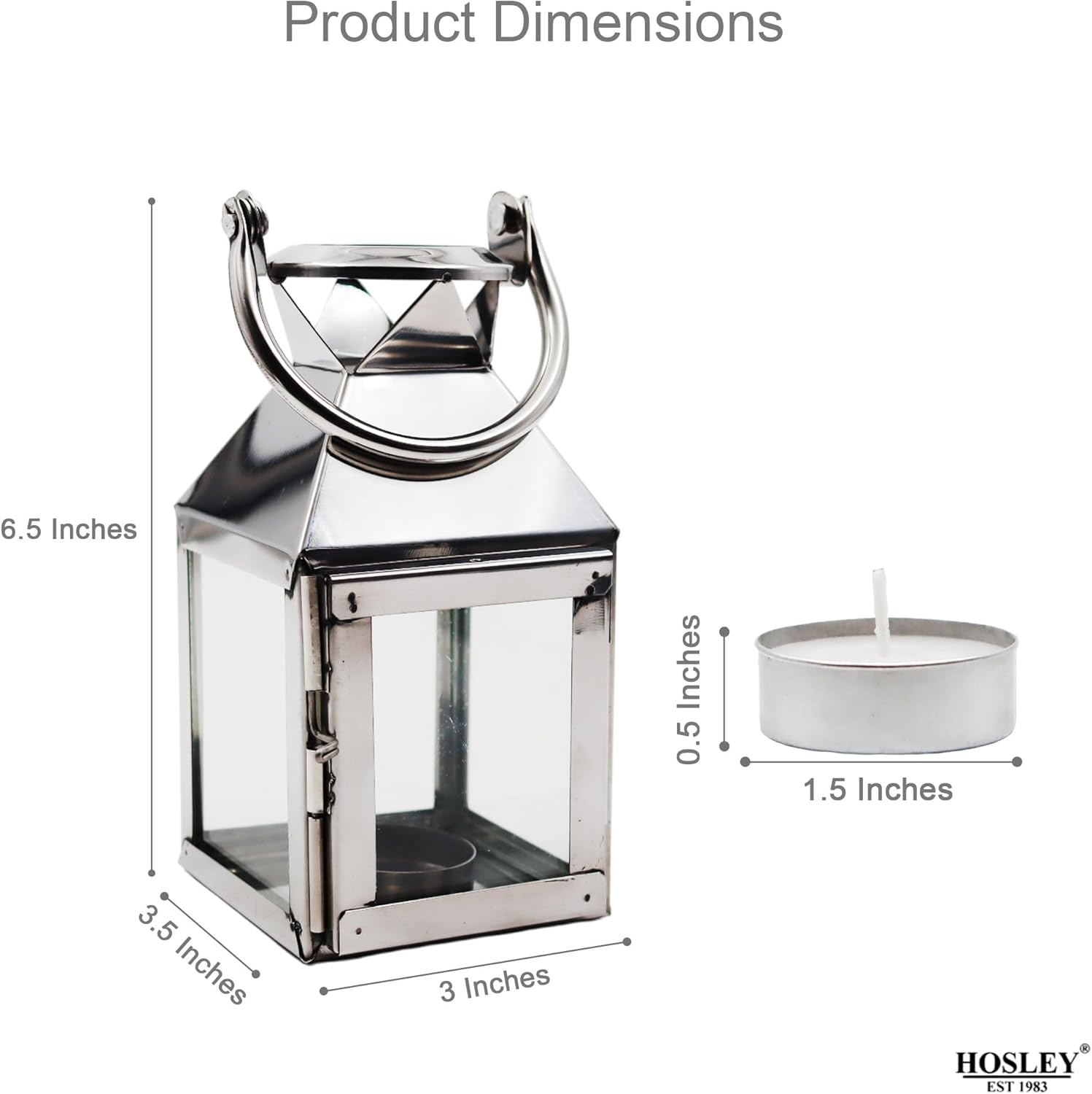 Hosley&reg; Classic Style Glass Stainless Steel Lantern with One Tealight Candle, Hanging Lantern Perfect for Home Decor, Wedding, Parties - Tealight Holder, 3 Inch Diameter(Pack of 1, 6.5 Inch Long) image number 3