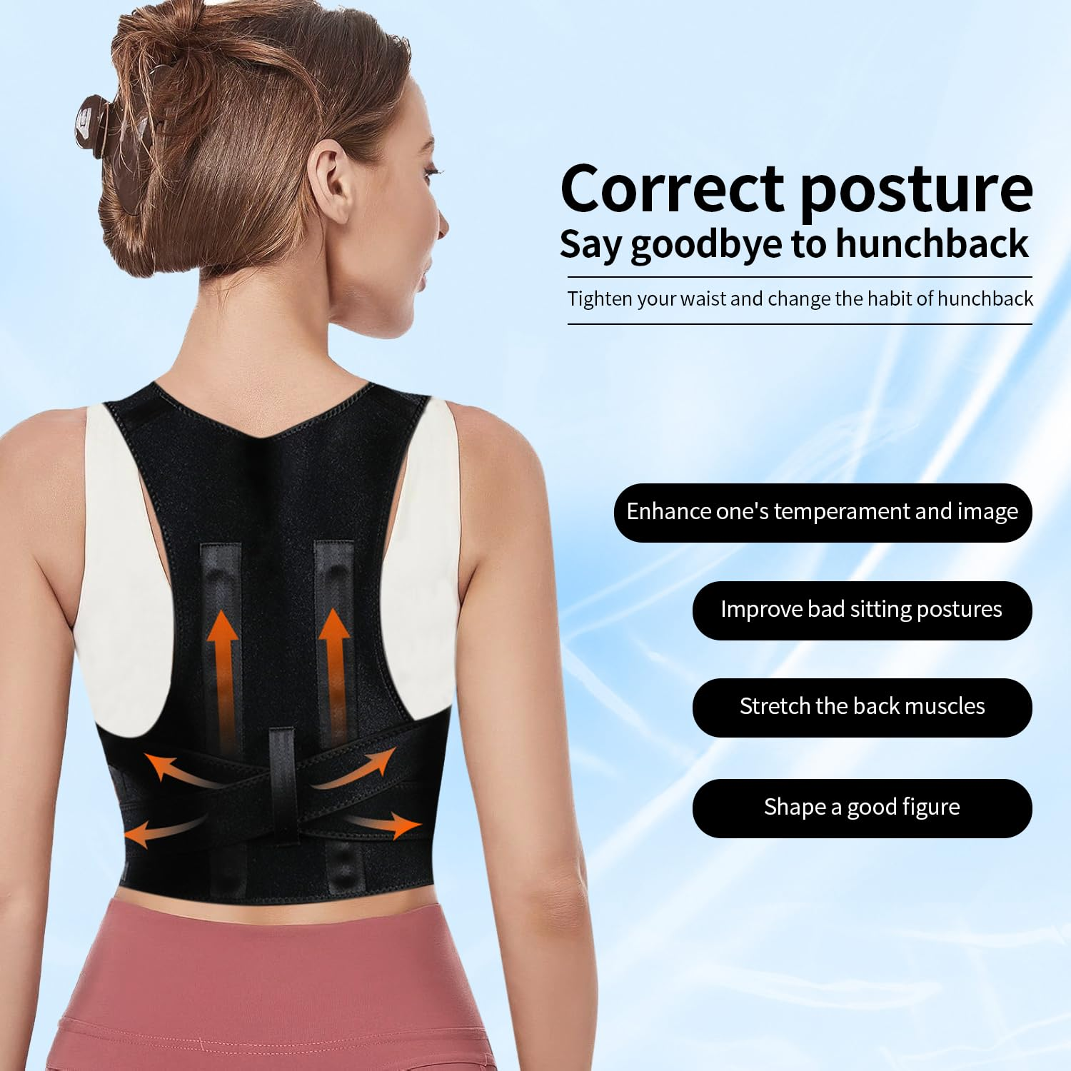 Back Brace and Posture Corrector for Women Men, Shoulder Straightener, Adjustable Full Back Support for Upper and Lower Back Pain Relief - Scoliosis Hunchback Hump Thoracic Spine Corrector (Black, M)