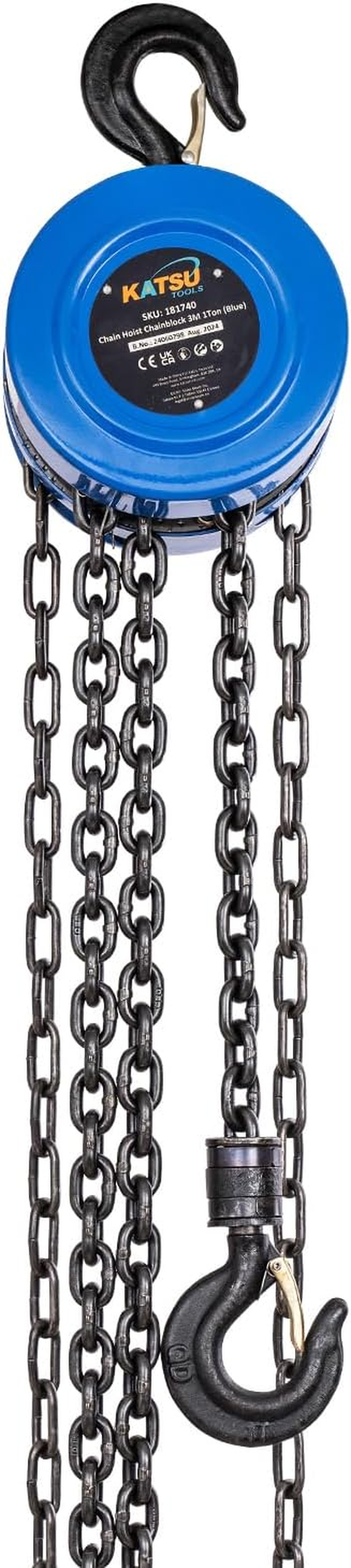 KATSU Tools Chain Hoist 1000 Kg 3 M Lifting Height, Robust Hook with Safety Bar, Chain Block, Garage Car Engine Heavy Duty Lifting Tool 181740 image number 1