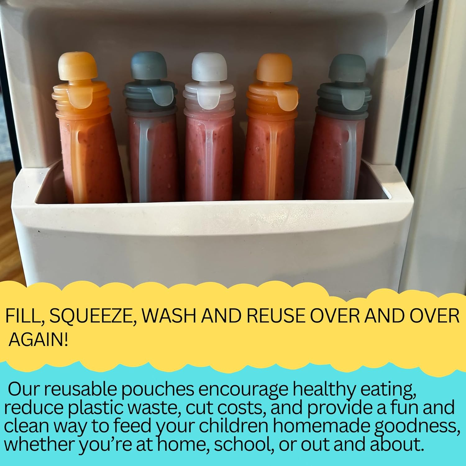 Reusable Silicone Food Pouch for Baby and Toddlers, Squeezable Pouch, Squeeze Pouch, Easy Clean Silicone Pouch for Pre-K and School, Homemade Baby Food Storage, 4Oz (White 2 Pack) image number 5