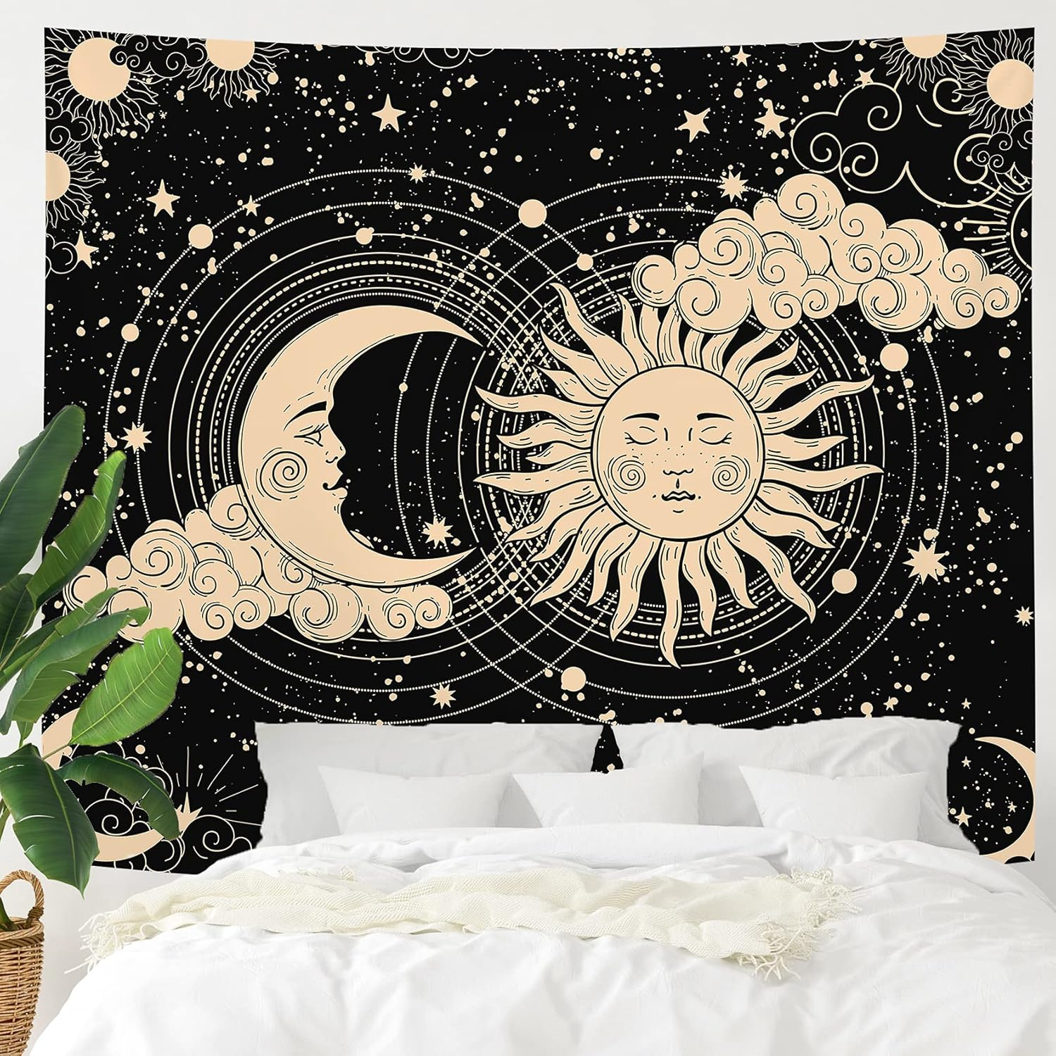 IMANDALE Sun and Moon Tapestry Aesthetic Sun Moon Tapestry Black Dark Spiritual Tapestries Wall Hanging Room Decor for Bedroom, Livingroom (51"X59", Moon and Sun) image number 2