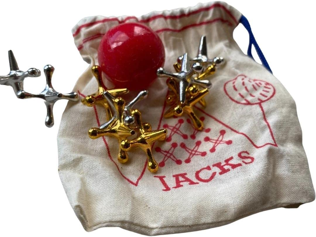 House of Marbles Jacks, a Traditional Playground Family Game of Skill and Fun, with Solid Metal Jacks Stars, Bouncy Ball and Cotton Bag, a Classic Educational Retro Toy Developing Dexterity image number 2
